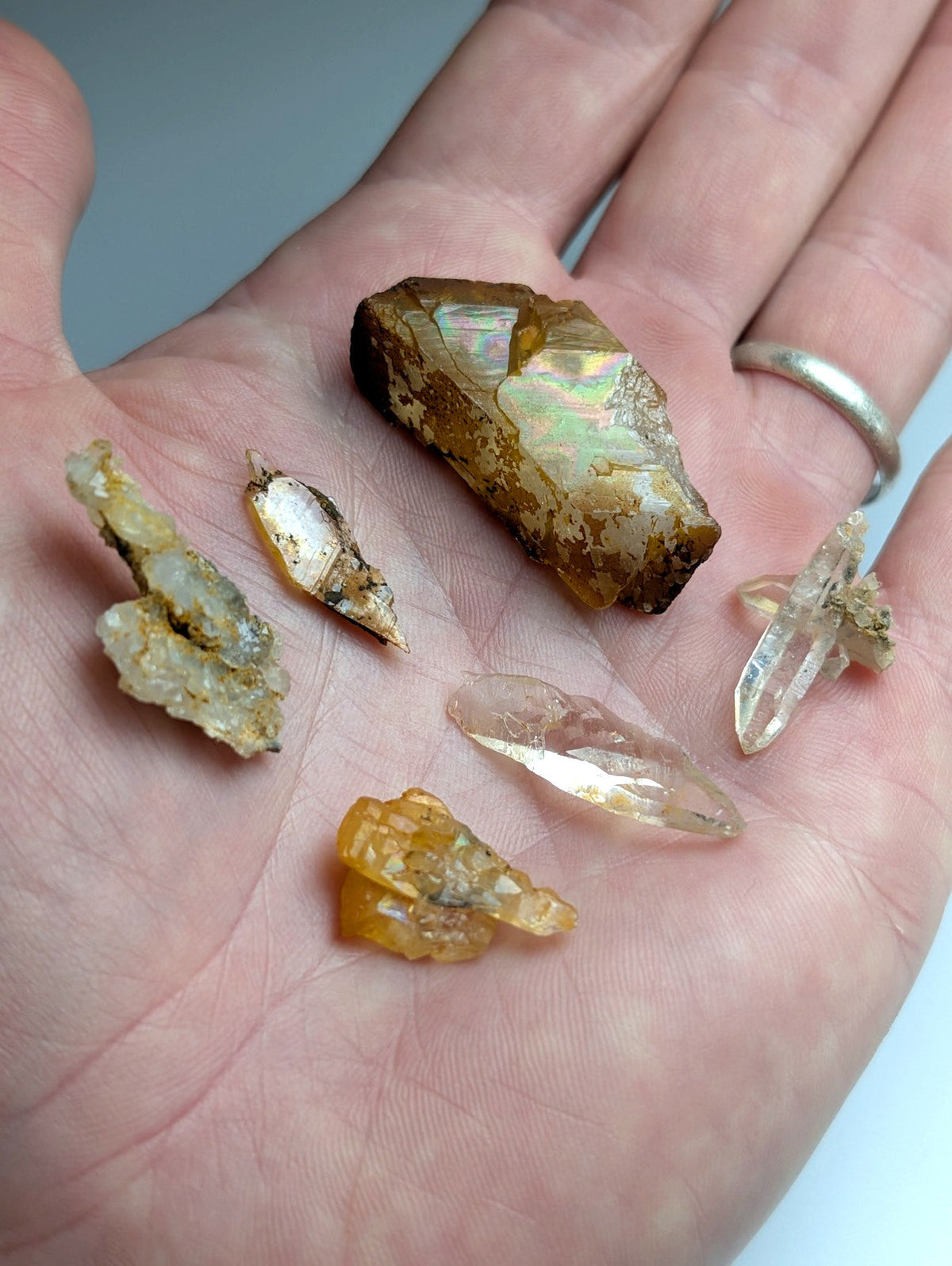 Set of 6 Arkansas Quartz Crystals w/ some Natural Iridescence, Unique & OOAK