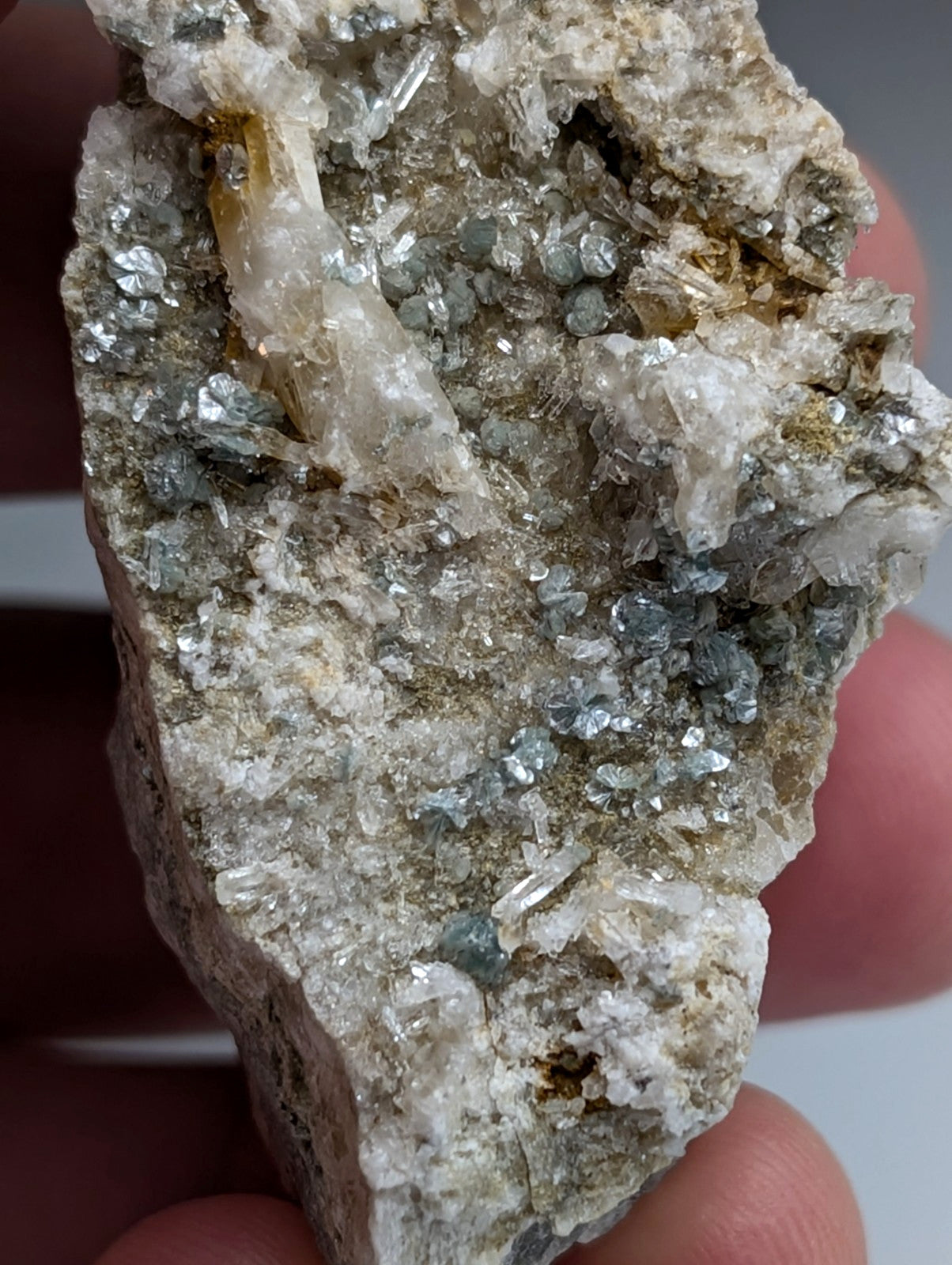 Blue-Green Cookeite on Quartz, Saline County, Arkansas, Old Stock, UV Reactive