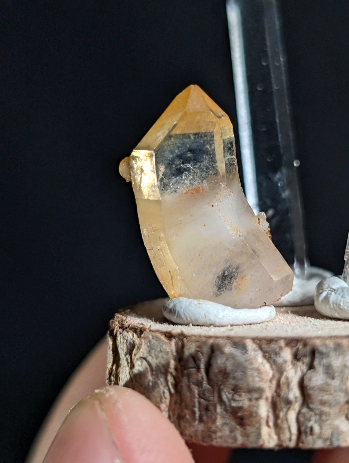 Unique set of 3 Quartz Crystal Points, Garland County, Arkansas, w/ wood base
