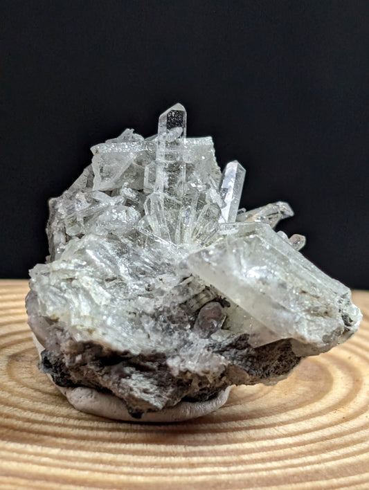 Rare Barite Cluster, w/ wood mount + photo case - Magnet Cove, Arkansas, 1970s