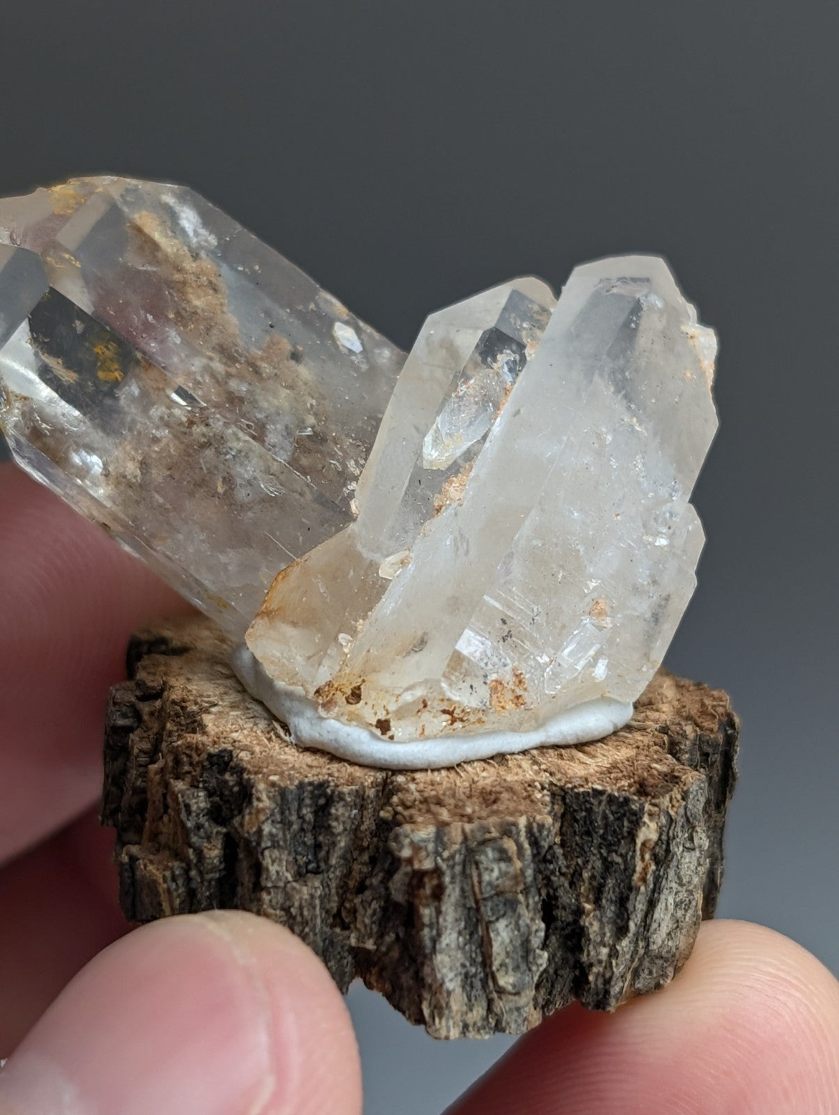Nacrite included Quartz Crystal, Montgomery County, Arkansas, w/ wood base