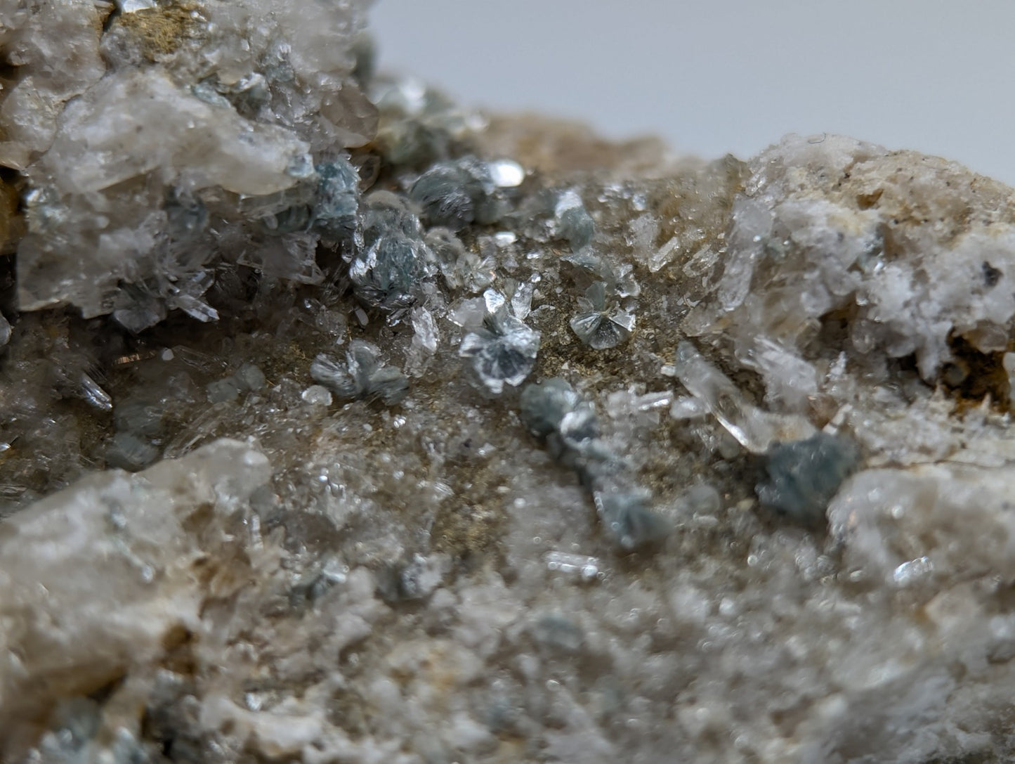 Blue-Green Cookeite on Quartz, Saline County, Arkansas, Old Stock, UV Reactive