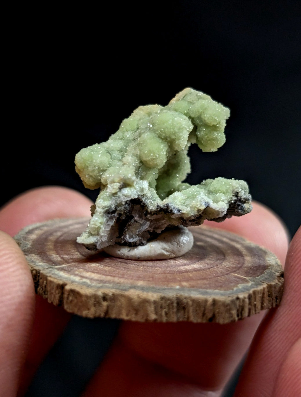 FluorWavellite, Old Stock, Montgomery County, Arkansas, w/ natural wood base