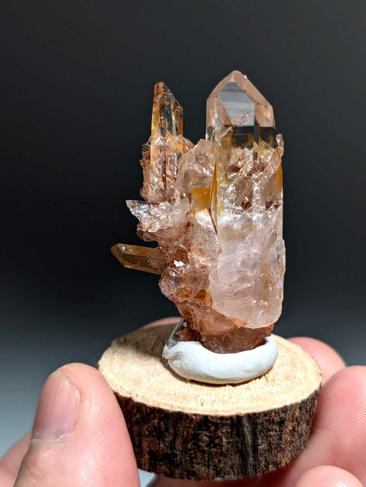 A+ Clear Quartz Crystal Cluster, Garland County, Arkansas, w/ natural wood base