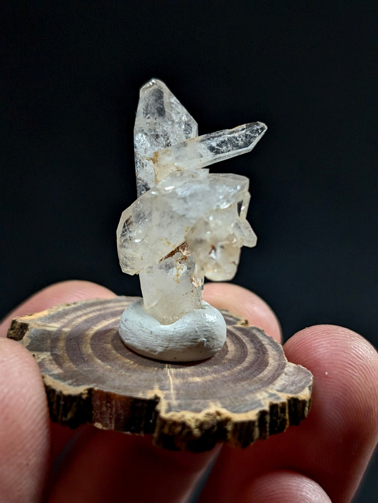 Unique Quartz Crystal Point, Old Stock, Montgomery County, Arkansas, w/wood base