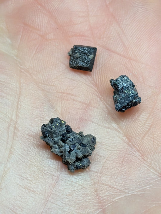 Set Of 3 Brookite Crystals + Smoky Quartz, Magnet Cove, Arkansas, Old Stock