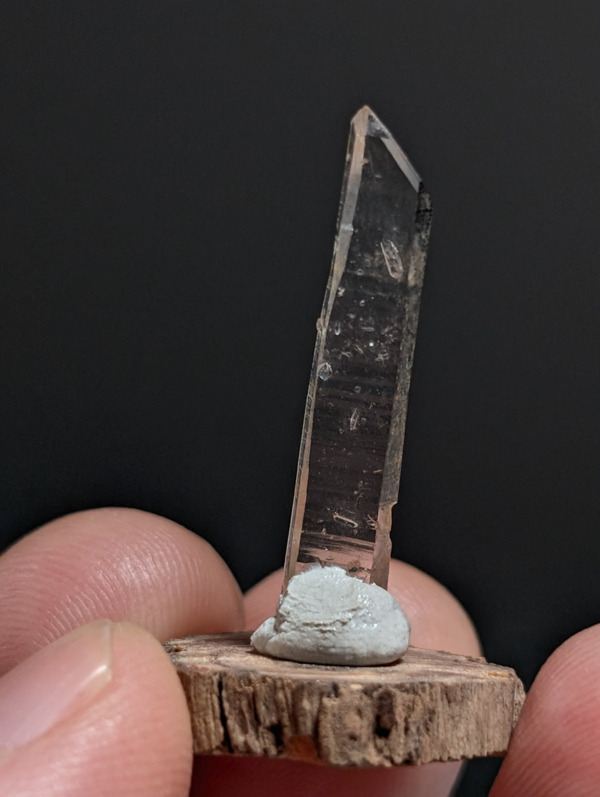 Sheet Quartz Crystal Point, Garland County, Arkansas, w/ natural wood base