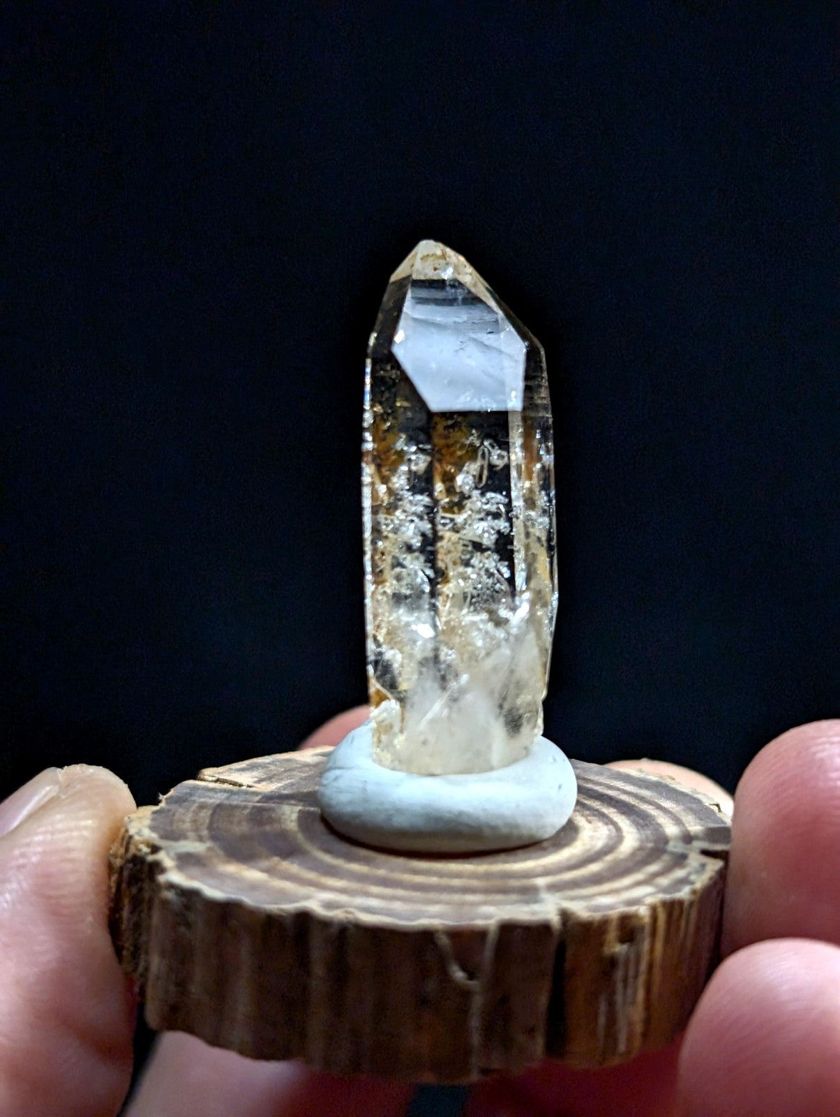 Optical Quartz Crystal Point, Old Stock, Montgomery County, Arkansas, w/ base