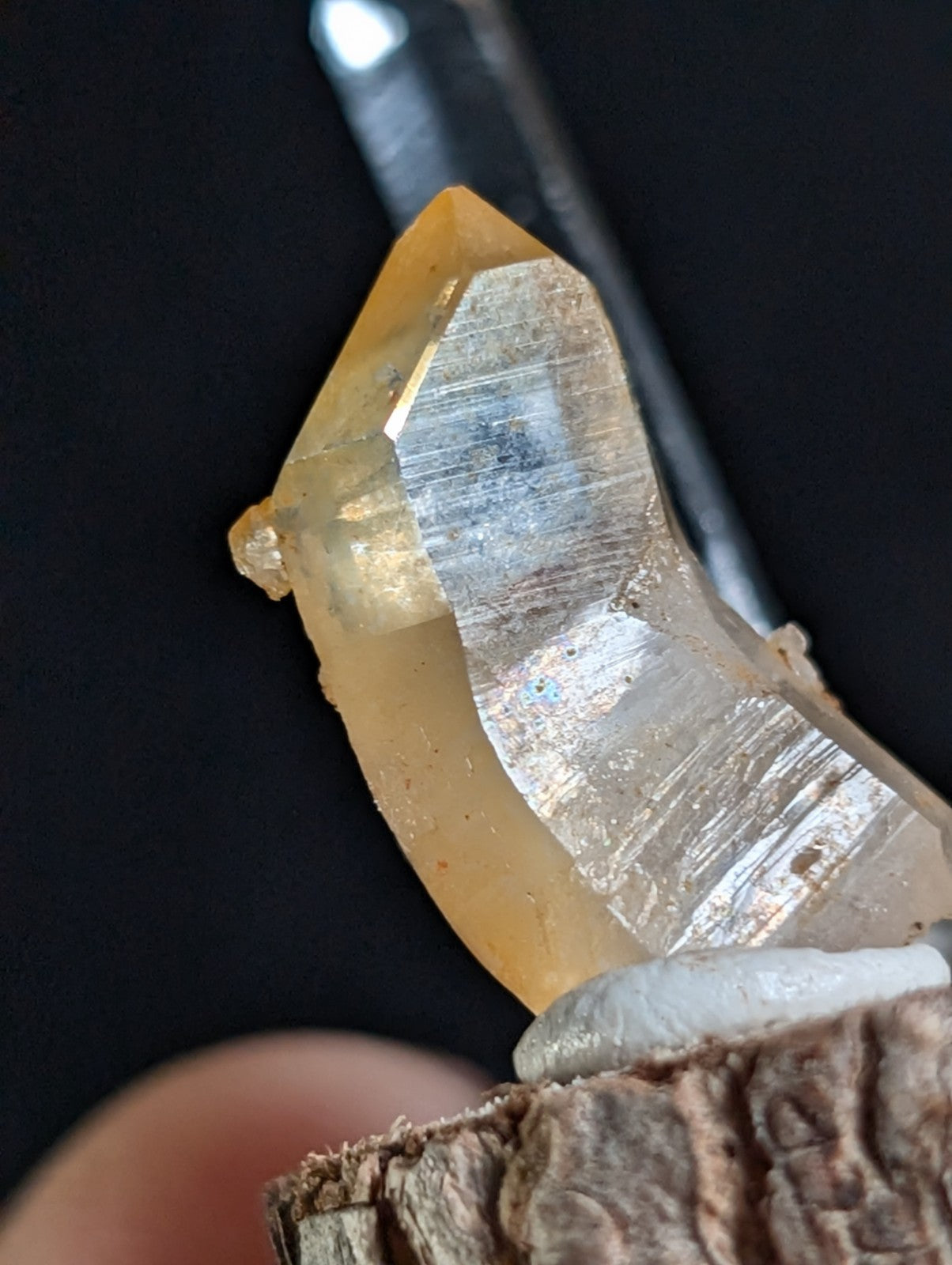 Unique set of 3 Quartz Crystal Points, Garland County, Arkansas, w/ wood base