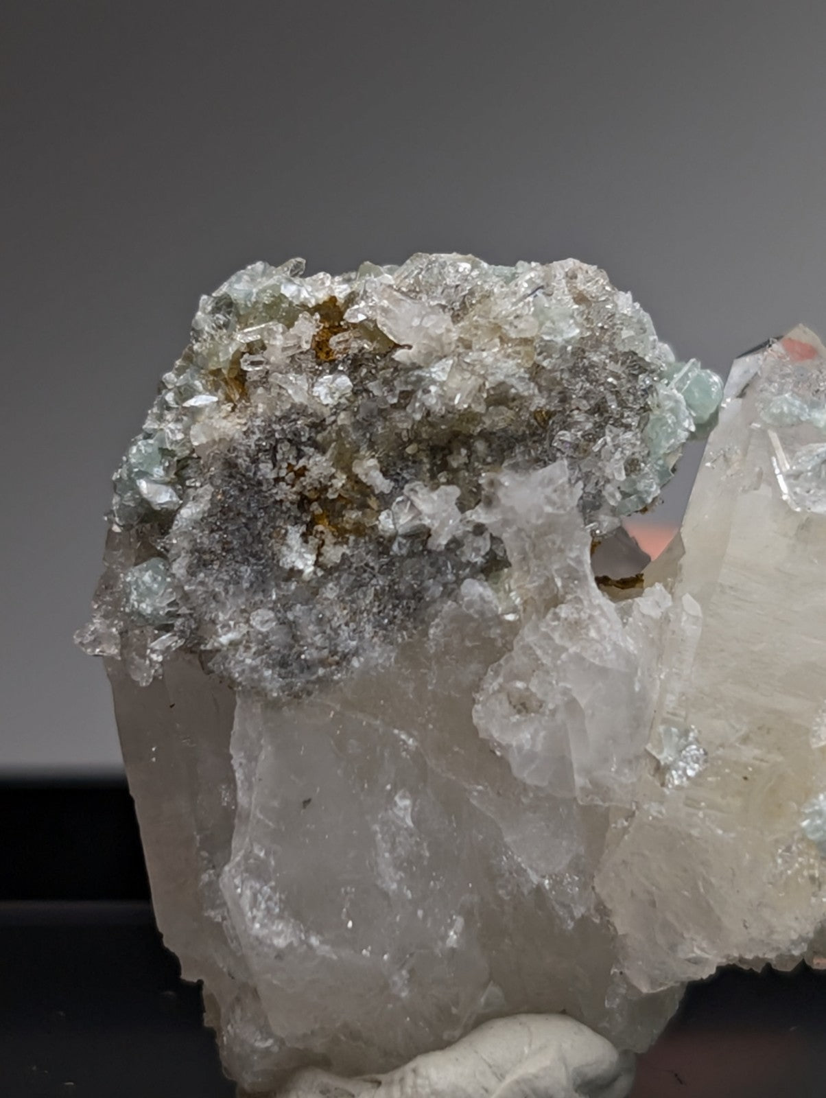 Blue-Green Cookeite on Quartz, Saline County, Arkansas, Old Stock, w/ photo case