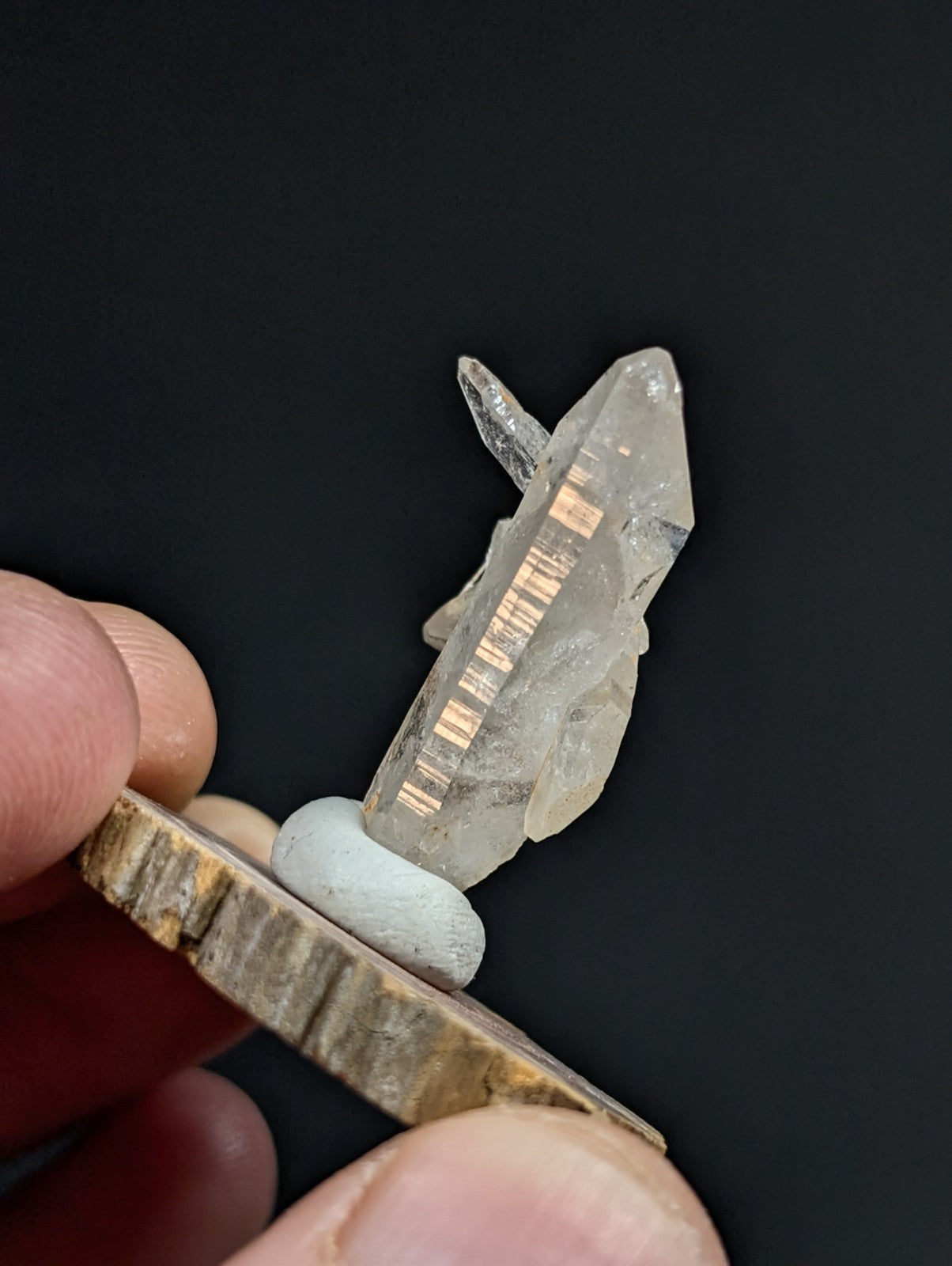 Unique Quartz Crystal Point, Old Stock, Montgomery County, Arkansas, w/wood base