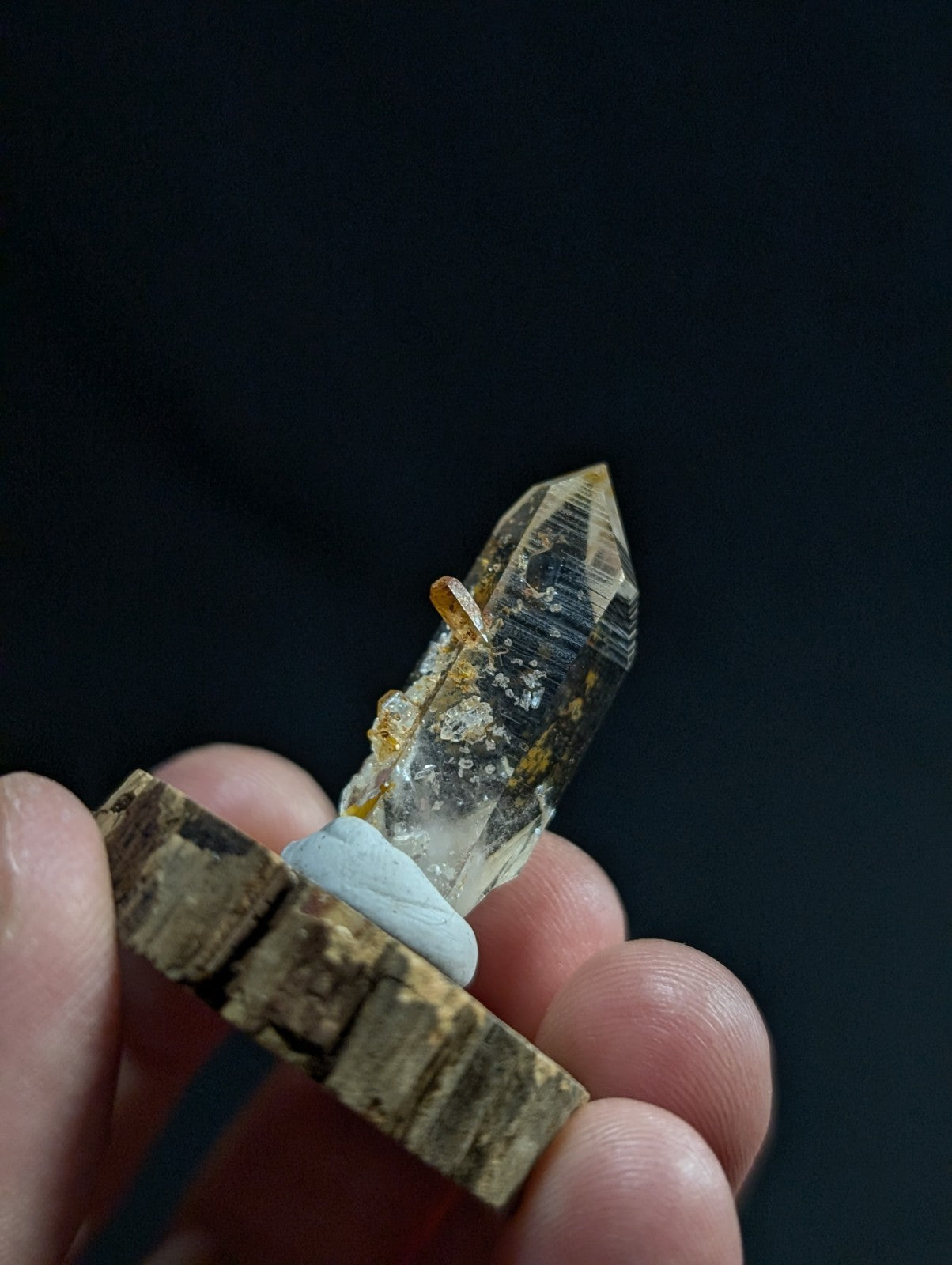 Optical Quartz Crystal Point, Old Stock, Montgomery County, Arkansas, w/ base