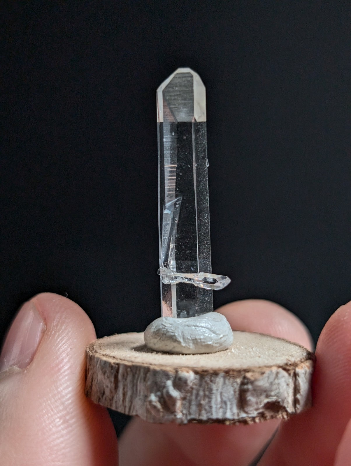 A+ Penetrator Quartz, Old Stock, Montgomery County, Arkansas, w/ wood base