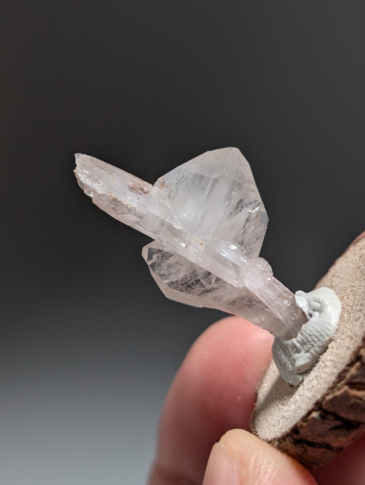Faden Quartz, w/ Unique Growth, Montgomery County, Arkansas, + wood base