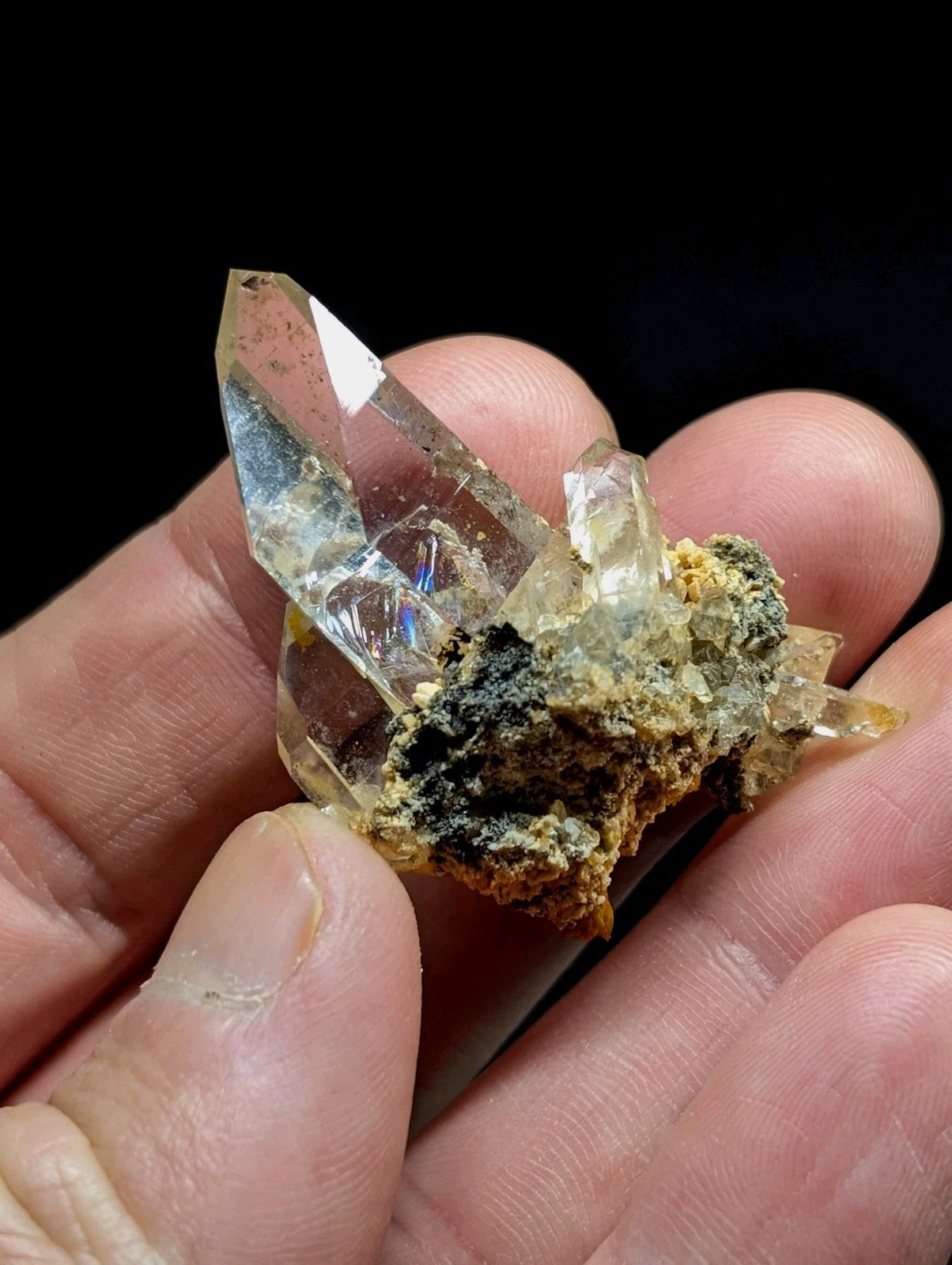 Optical Quartz Crystal Cluster, Garland County, Arkansas, USA, Rainbow inclusion