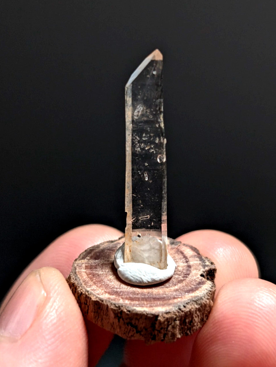 Sheet Quartz Crystal Point, Garland County, Arkansas, w/ natural wood base