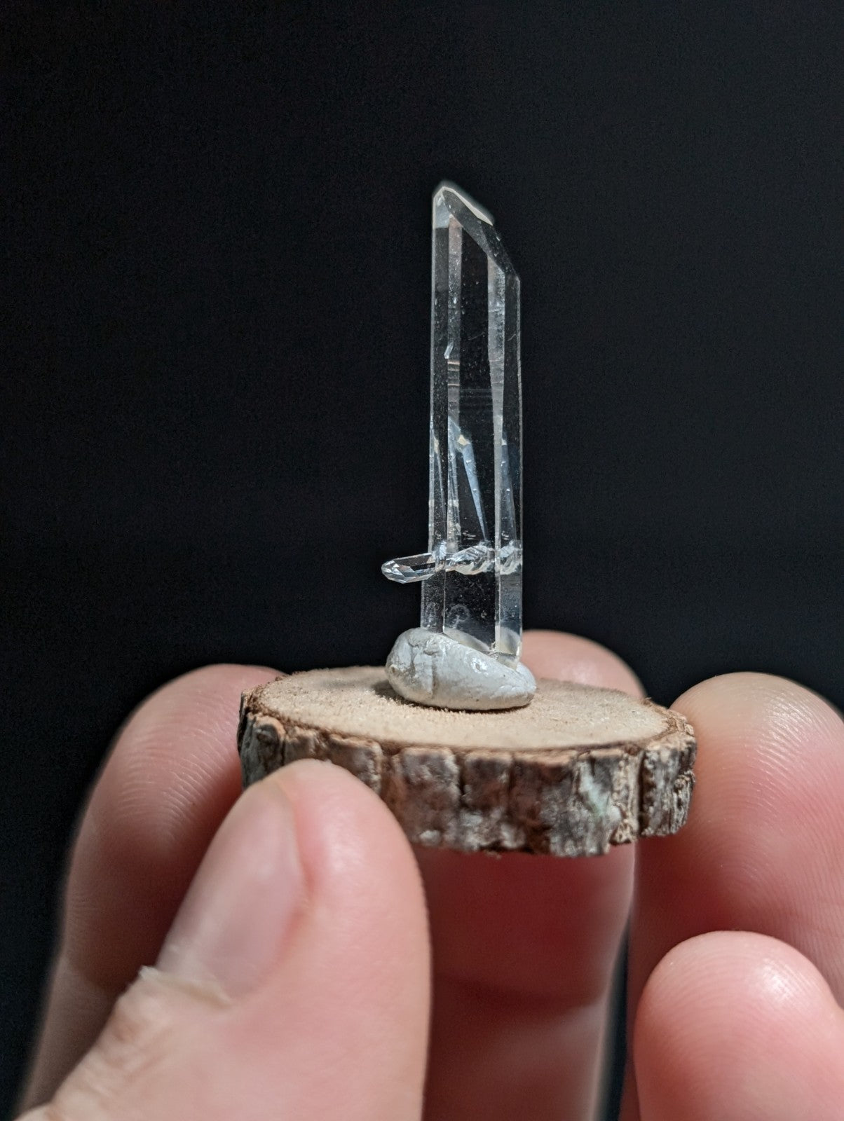 A+ Penetrator Quartz, Old Stock, Montgomery County, Arkansas, w/ wood base