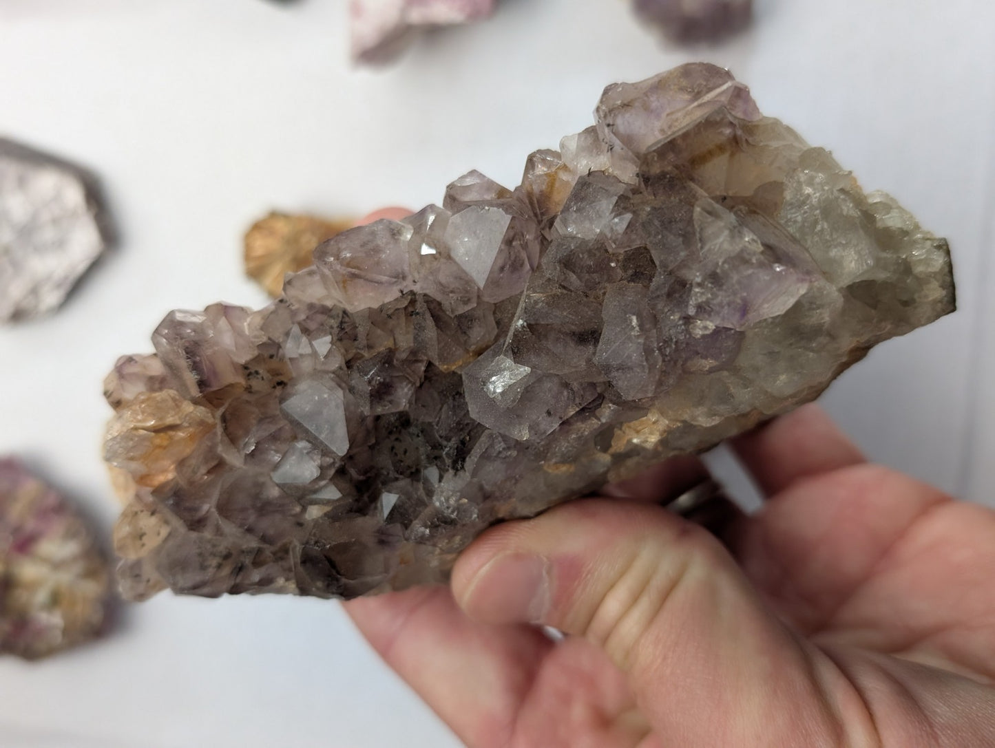 Amethyst, Tourmaline, Apatite, Pyrophyllite, Lepidolite, Flat of 9 OOAK Minerals