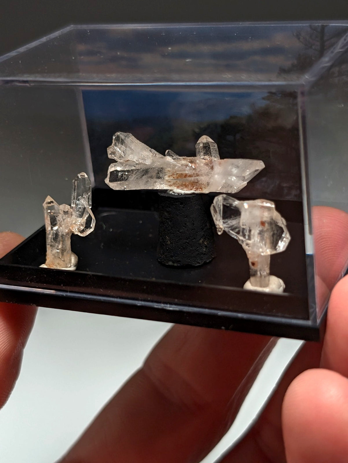 Set of 3 Faden Quartz Crystals, w/ photo case/mount, Montgomery County, Arkansas