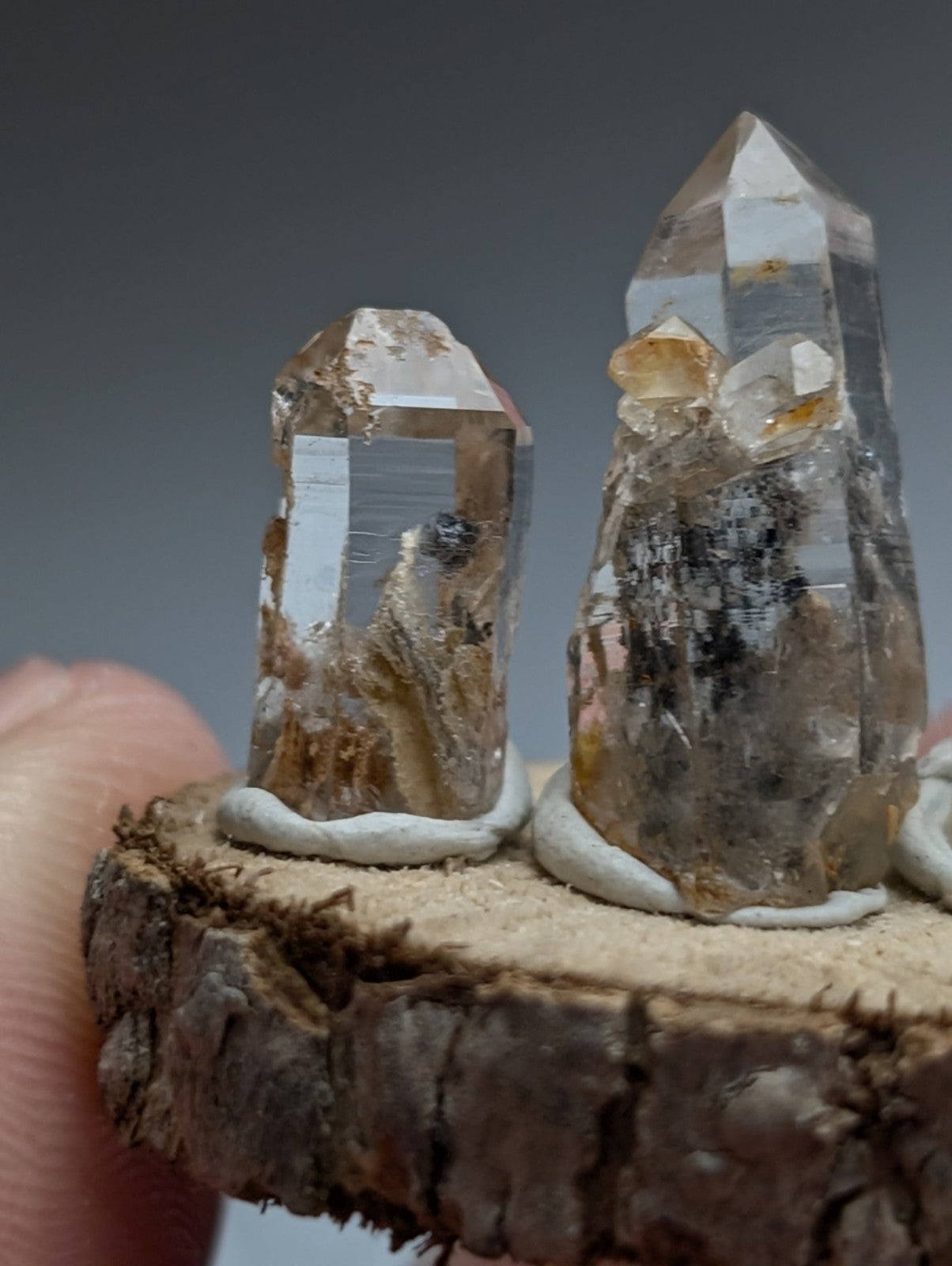 Nacrite + Manganese included Quartz Crystal Points, Arkansas, Set of 3, w/ base