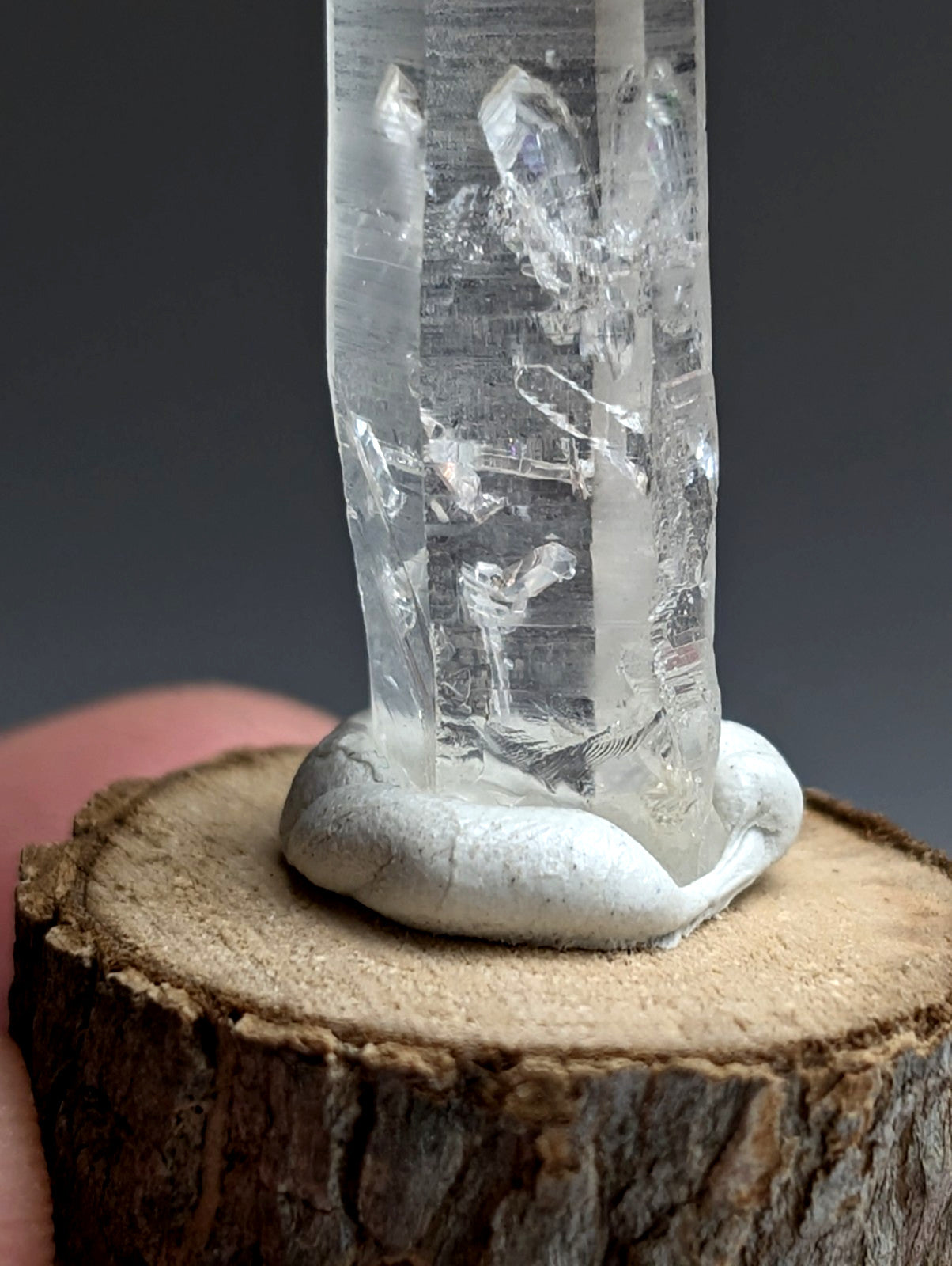 Manifestation Quartz, Old Stock, Montgomery County, Arkansas, w/ wood base