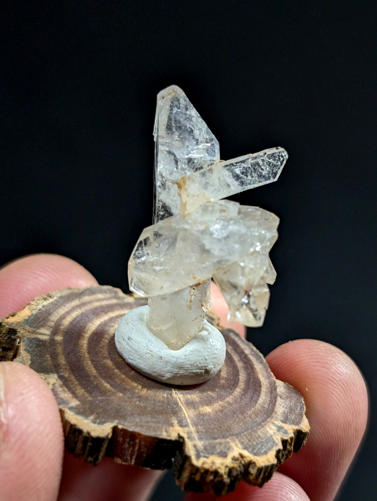 Unique Quartz Crystal Point, Old Stock, Montgomery County, Arkansas, w/wood base