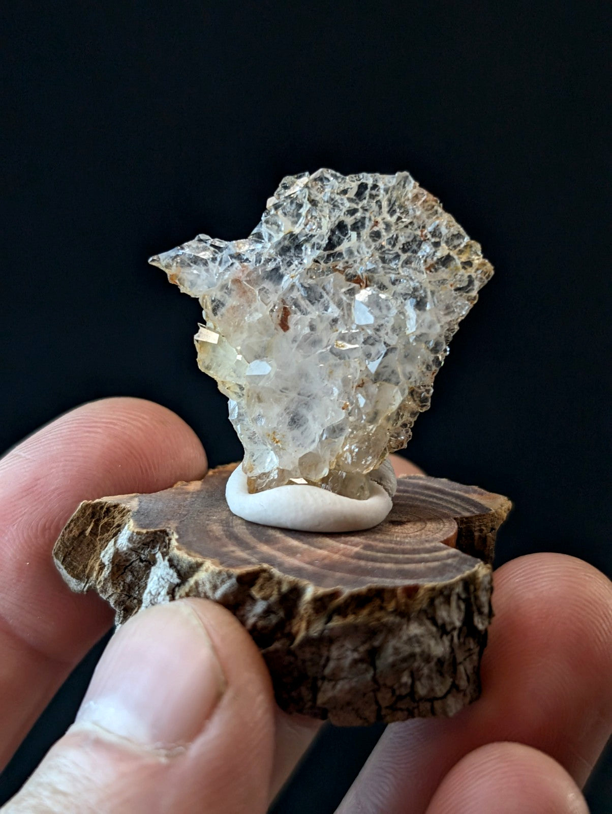 A+ Unique Quartz, Old Stock, Montgomery County, Arkansas, w/ natural wood base