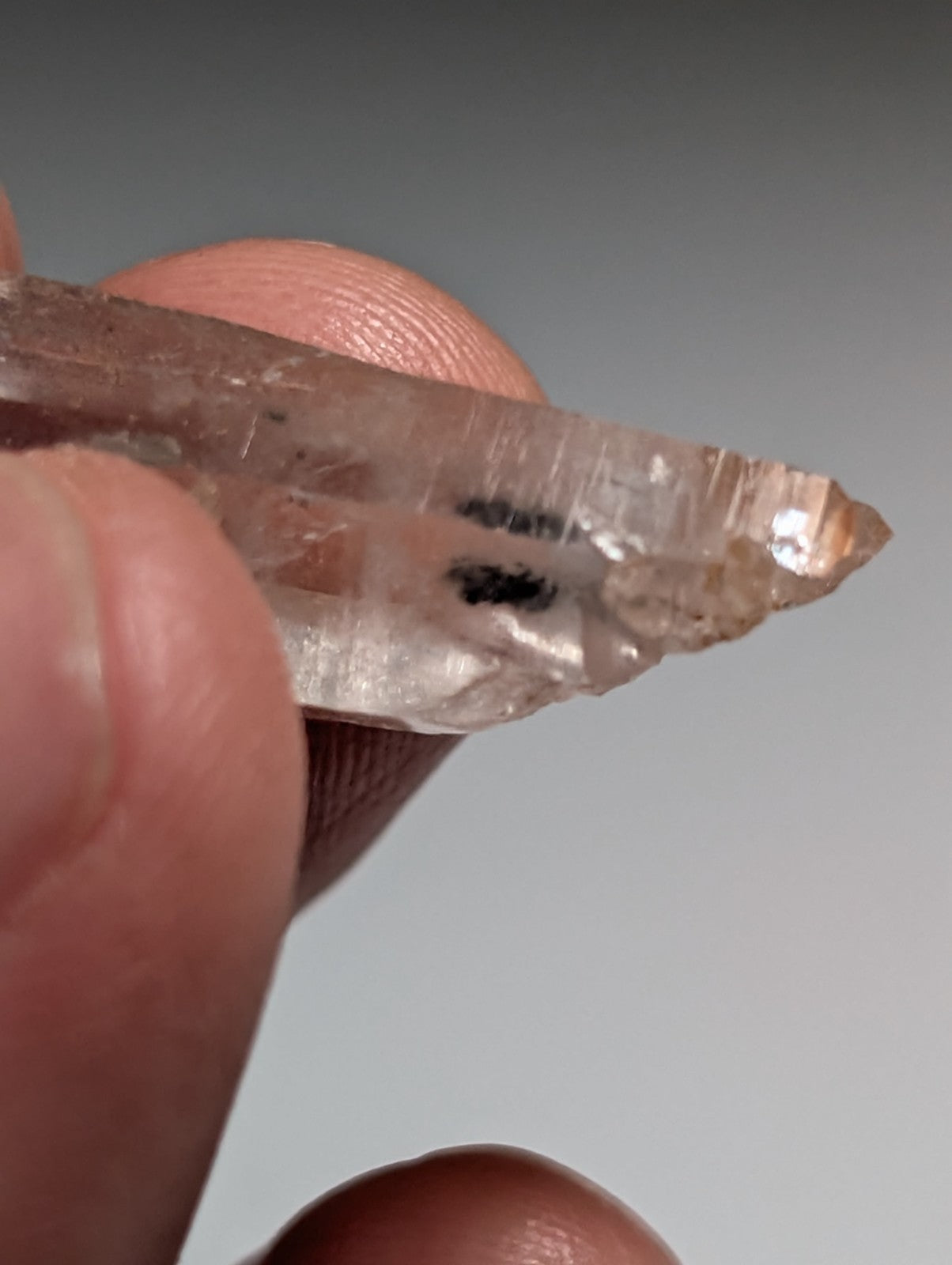 Nacrite + Manganese included Quartz Crystal Point, Arkansas, USA, Rare