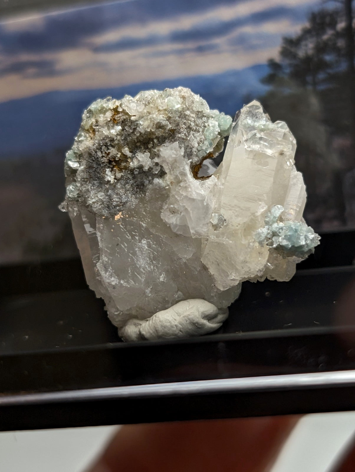 Blue-Green Cookeite on Quartz, Saline County, Arkansas, Old Stock, w/ photo case
