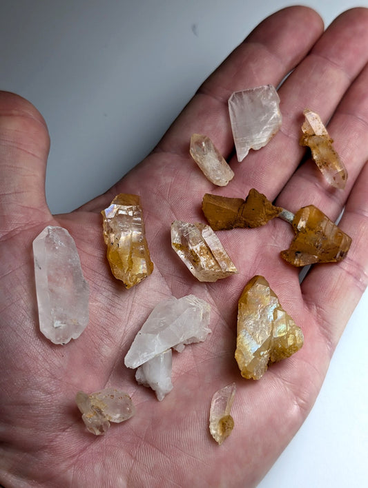 Set of 12 Arkansas Quartz Crystals, Natural Iridescence, Unique & OOAK, A+