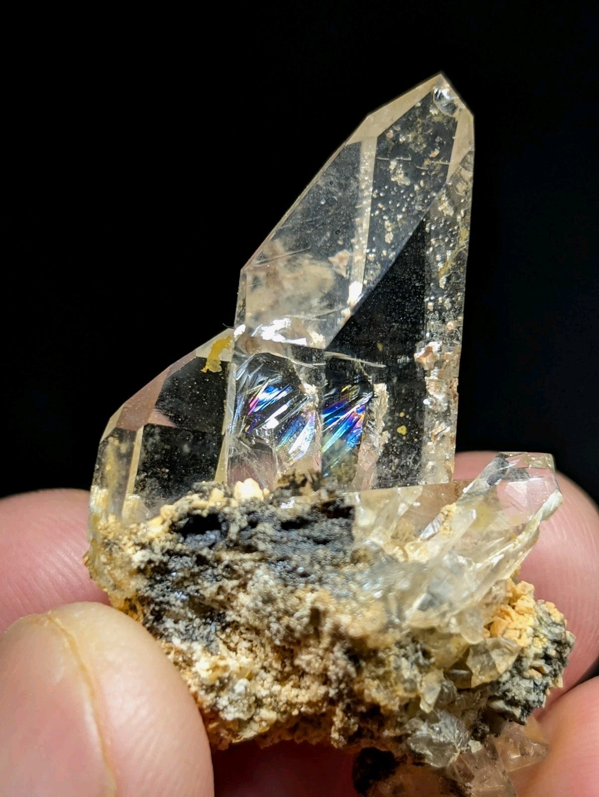 Optical Quartz Crystal Cluster, Garland County, Arkansas, USA, Rainbow inclusion