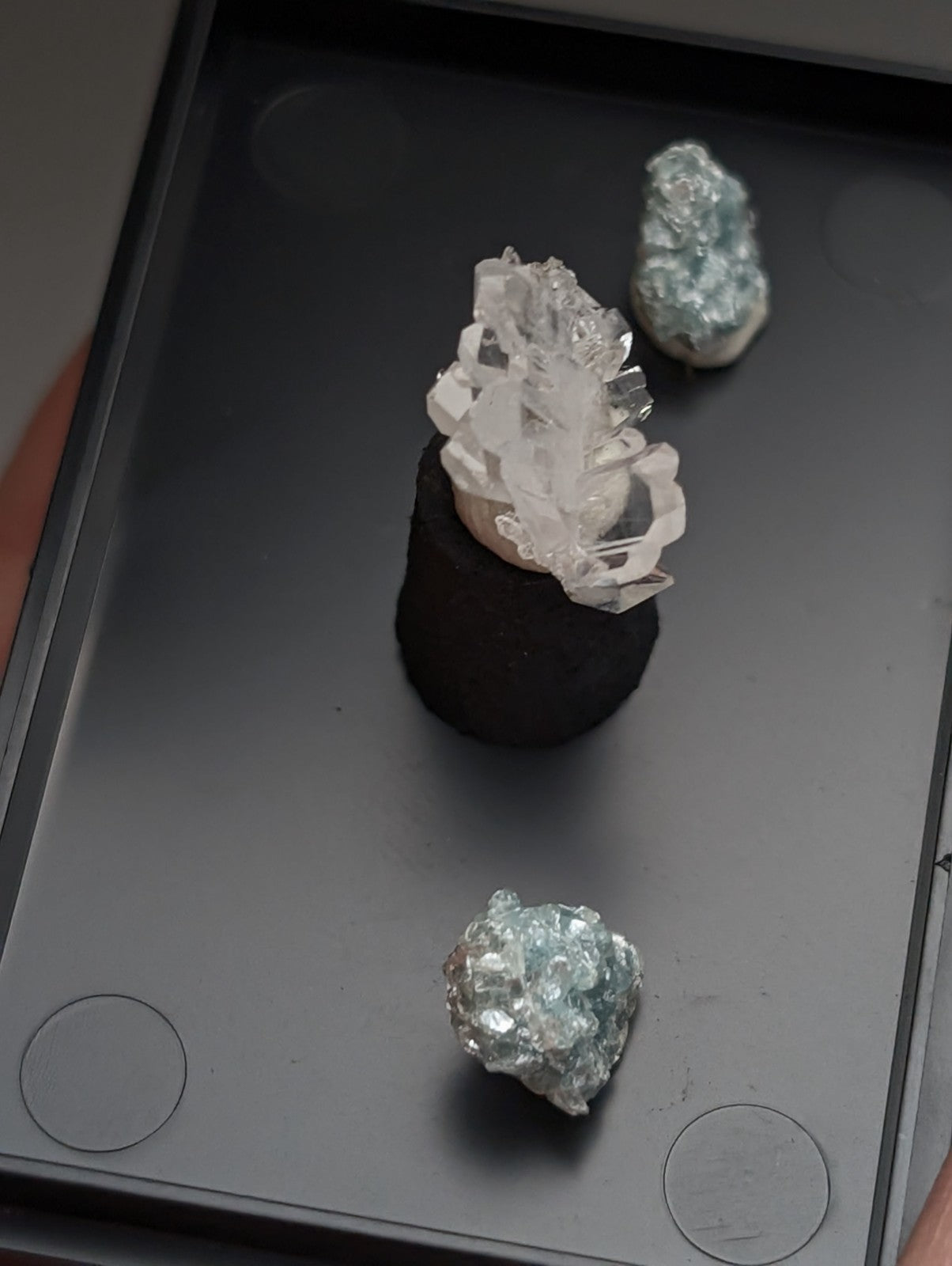Set of Blue-Green Cookeite + Quartz, Saline County, Arkansas, Old Stock, + case