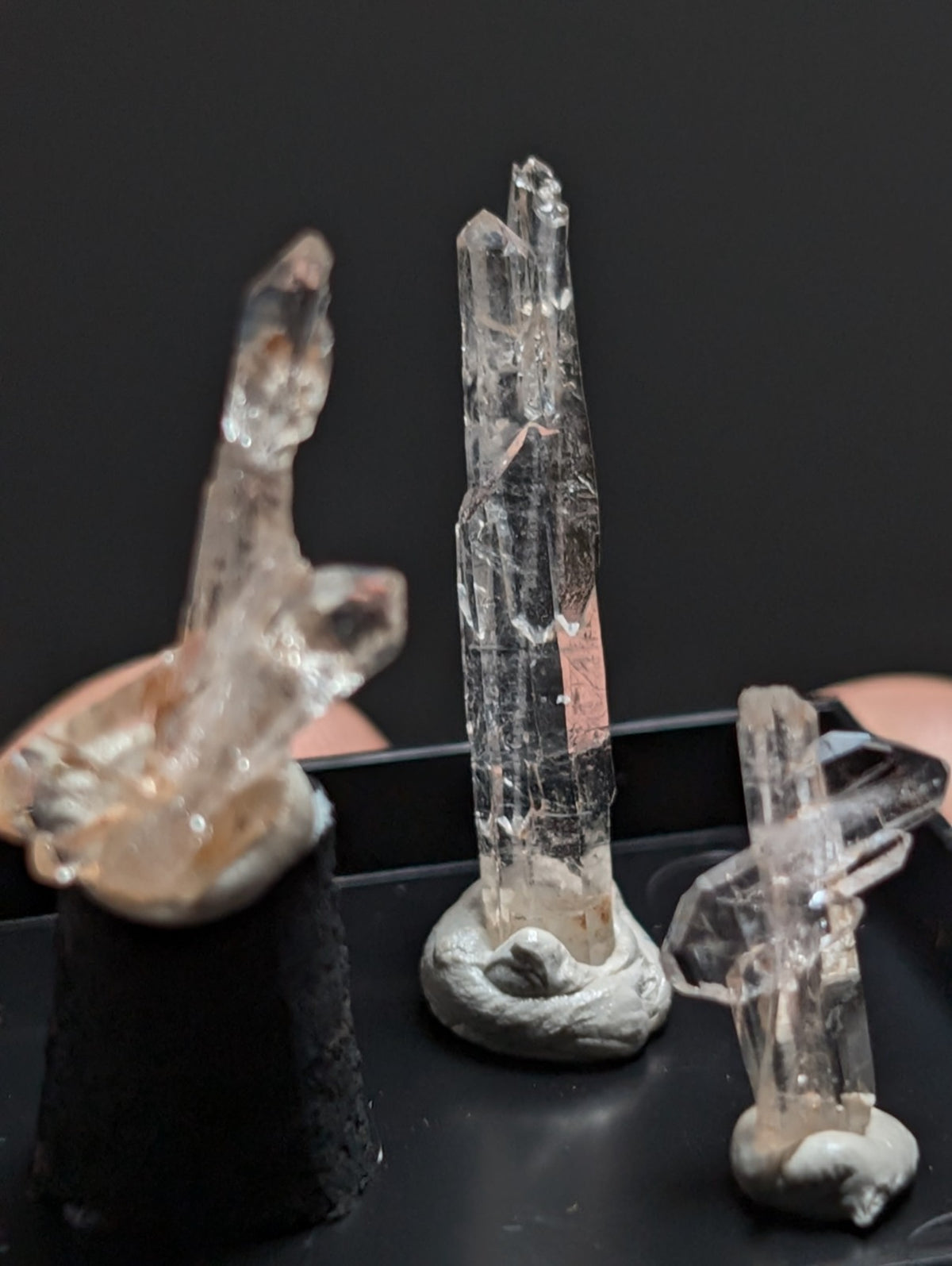 Set of 5 Faden Quartz Crystals, w/ photo case/mount, Montgomery County, Arkansas