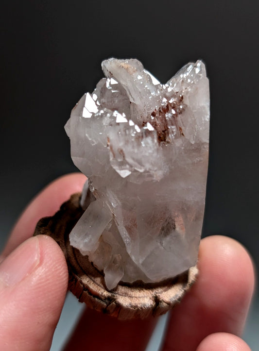 A+ Cathedral Quartz Crystal, Montgomery County, Arkansas, w/ natural wood base