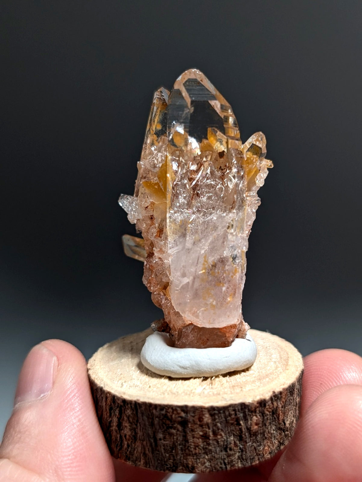 A+ Clear Quartz Crystal Cluster, Garland County, Arkansas, w/ natural wood base