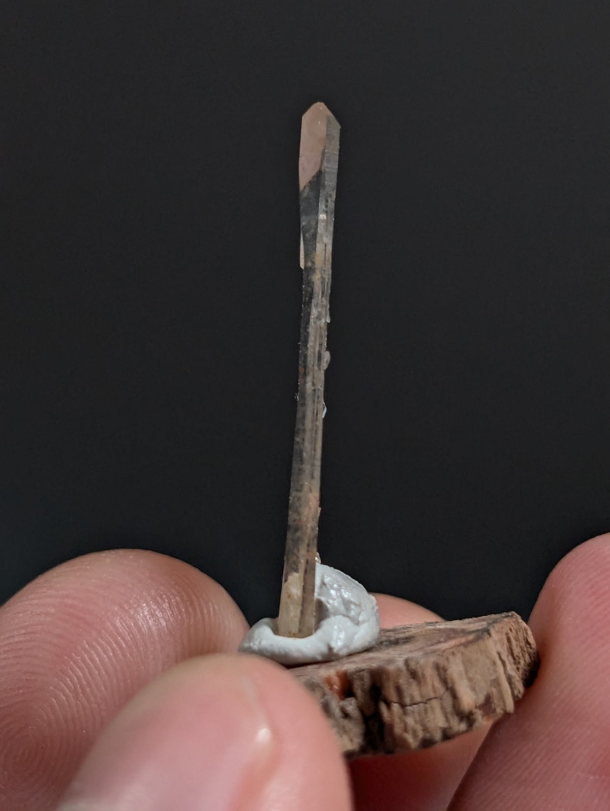 Sheet Quartz Crystal Point, Garland County, Arkansas, w/ natural wood base