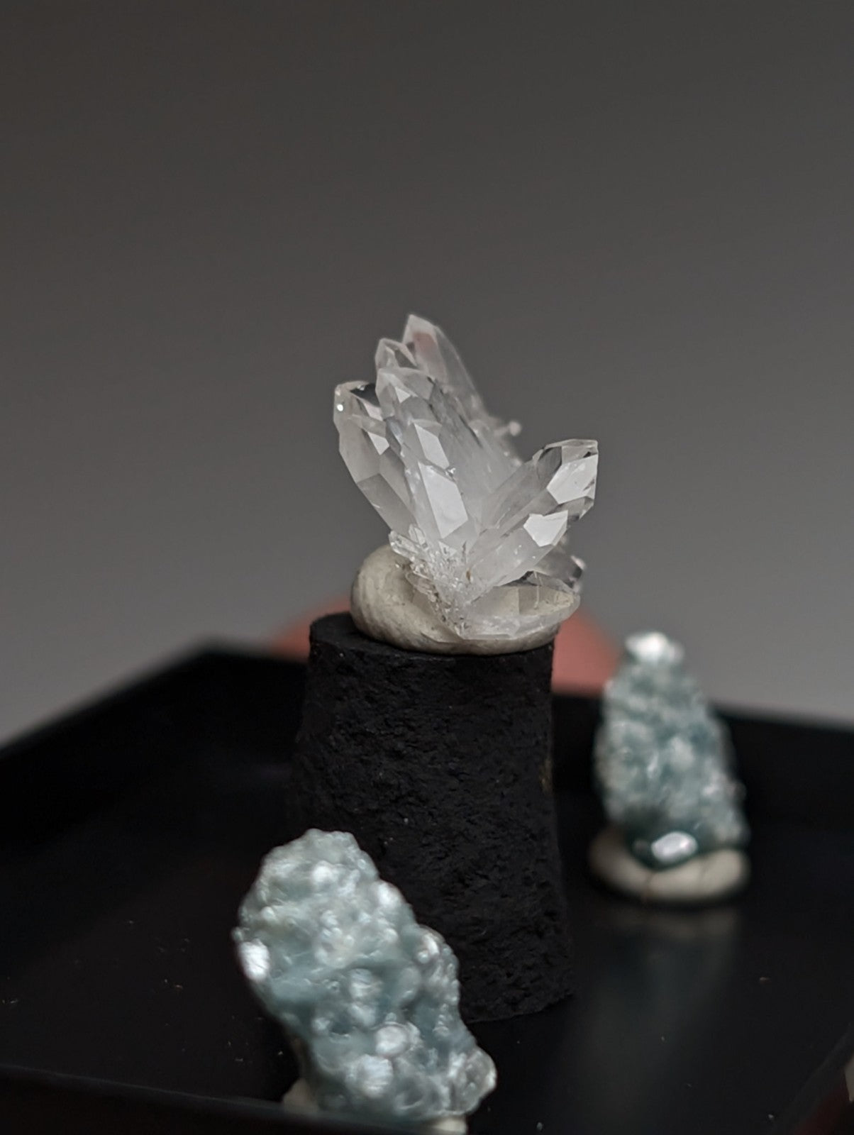 Set of Blue-Green Cookeite + Quartz, Saline County, Arkansas, Old Stock, + case