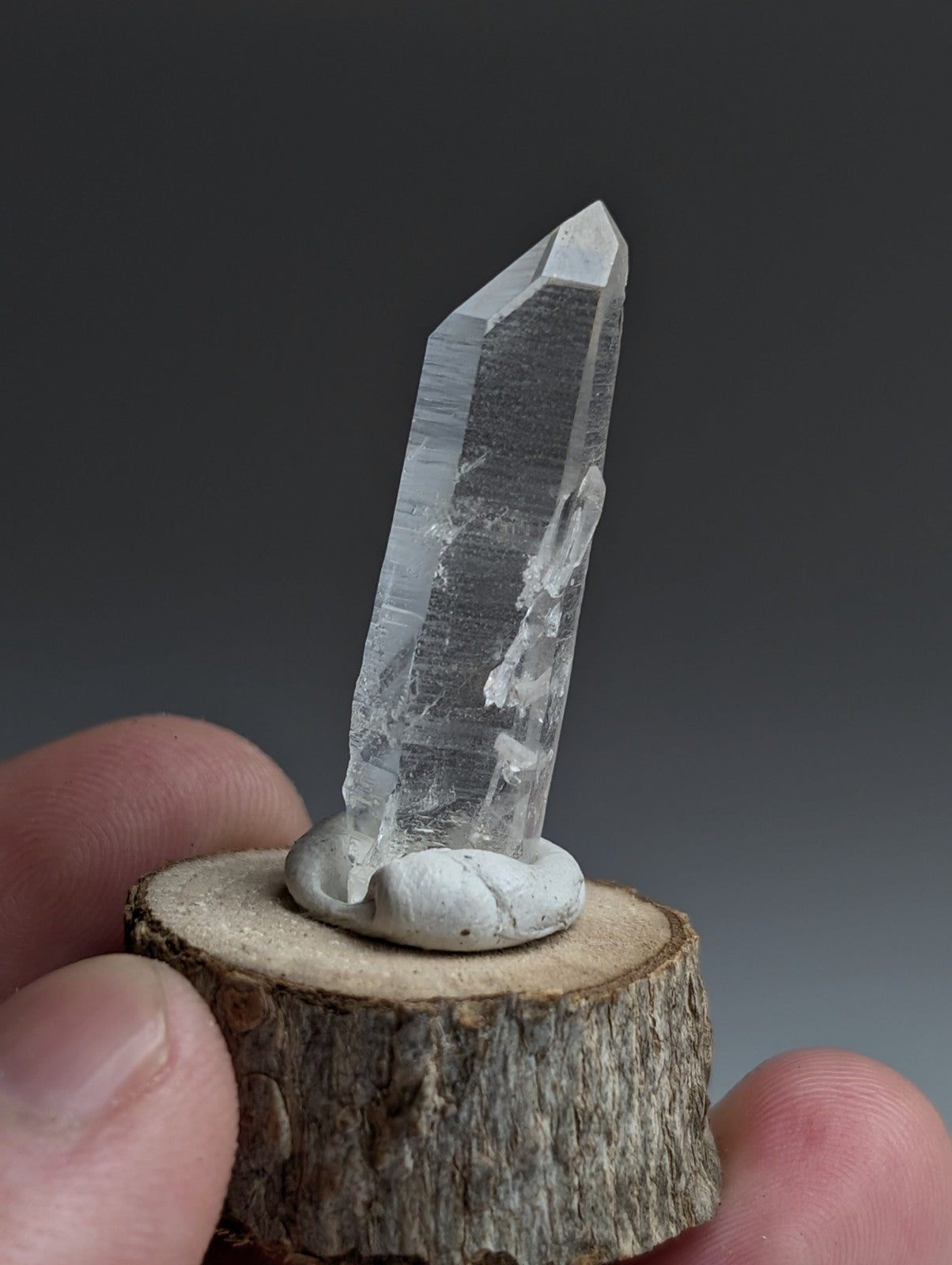 Manifestation Quartz, Old Stock, Montgomery County, Arkansas, w/ wood base