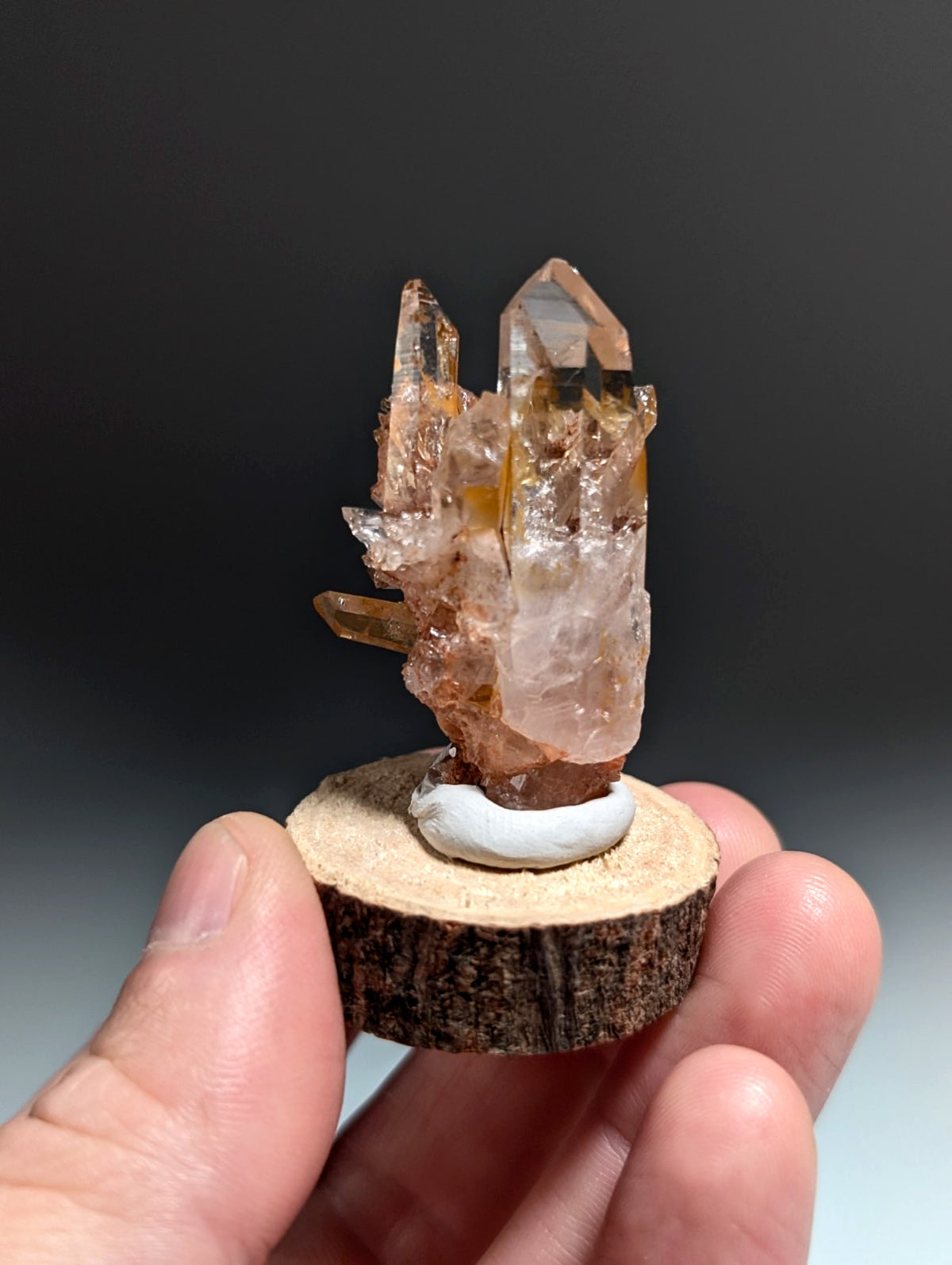 A+ Clear Quartz Crystal Cluster, Garland County, Arkansas, w/ natural wood base