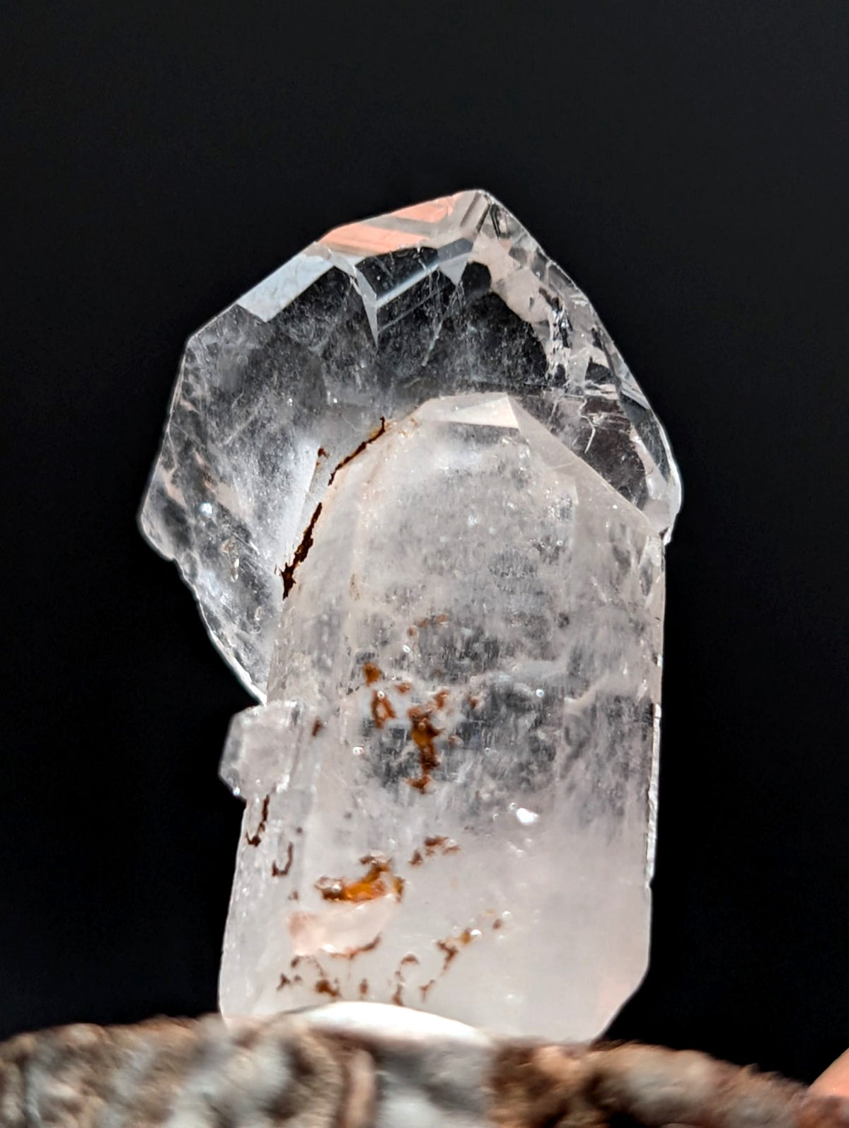A+ Quartz Crystal Oddity, Montgomery County, Arkansas, w/ natural wood base