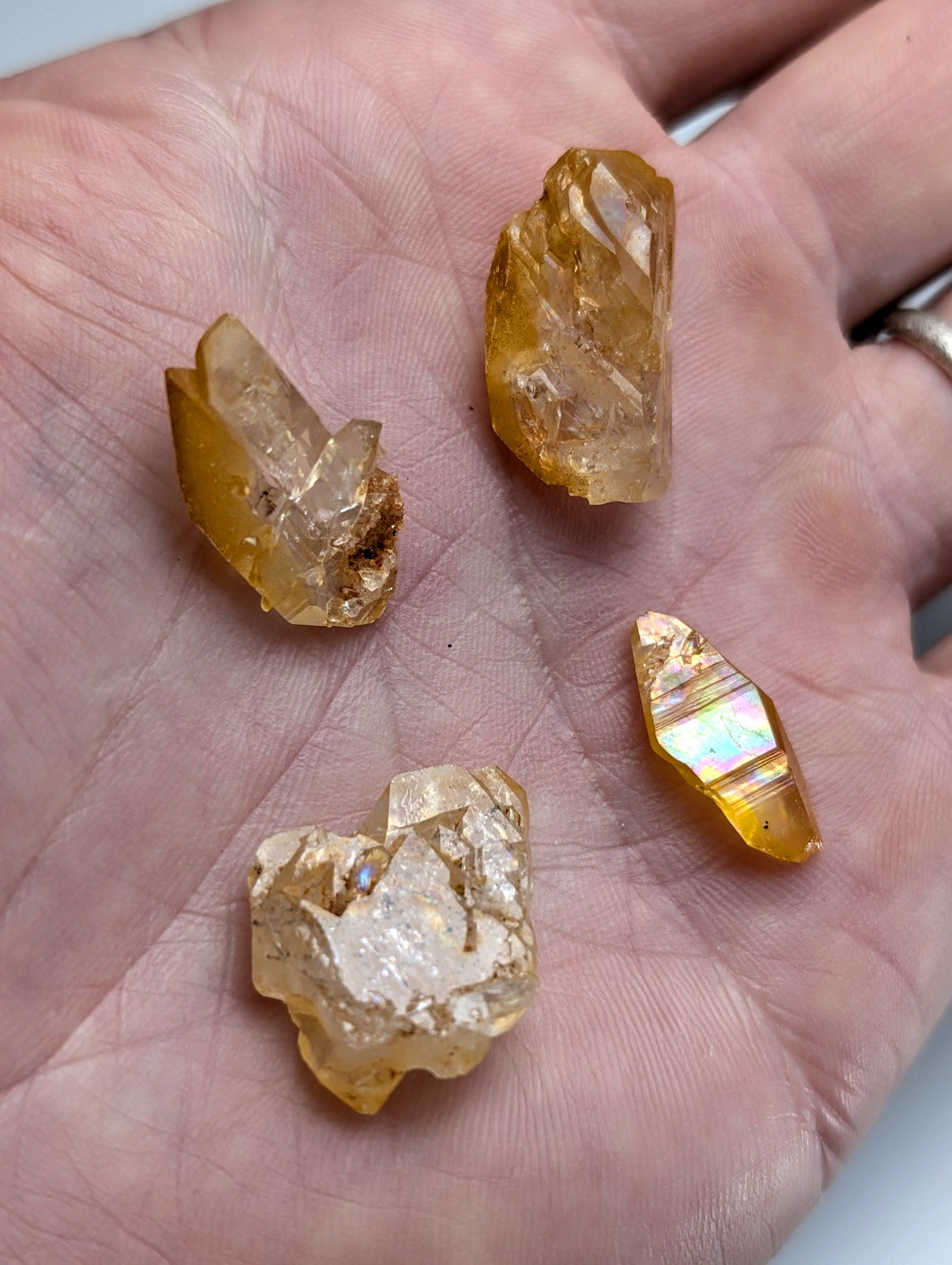 Set of 4 Arkansas Quartz Crystals w/ Natural Iridescence, Unique & OOAK, A+