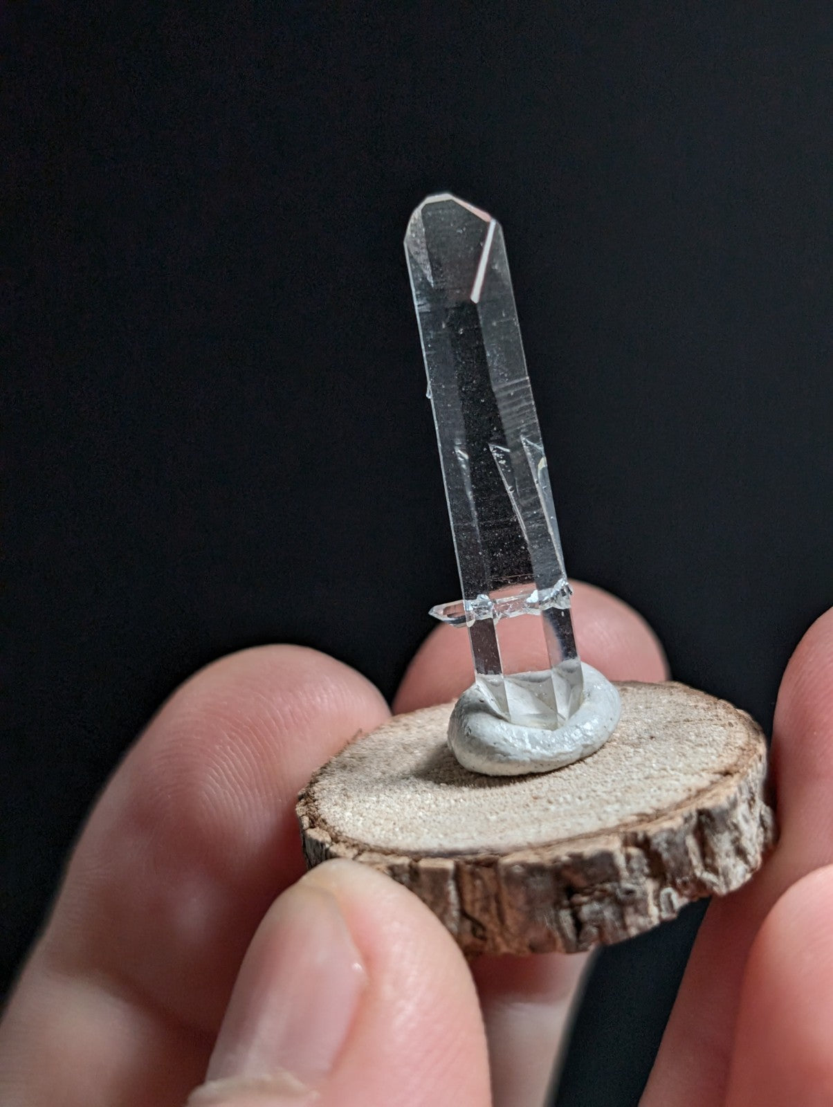 A+ Penetrator Quartz, Old Stock, Montgomery County, Arkansas, w/ wood base