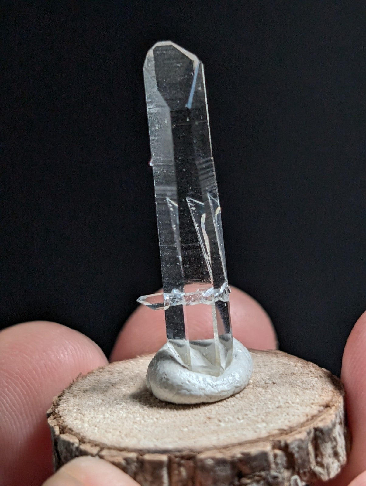A+ Penetrator Quartz, Old Stock, Montgomery County, Arkansas, w/ wood base