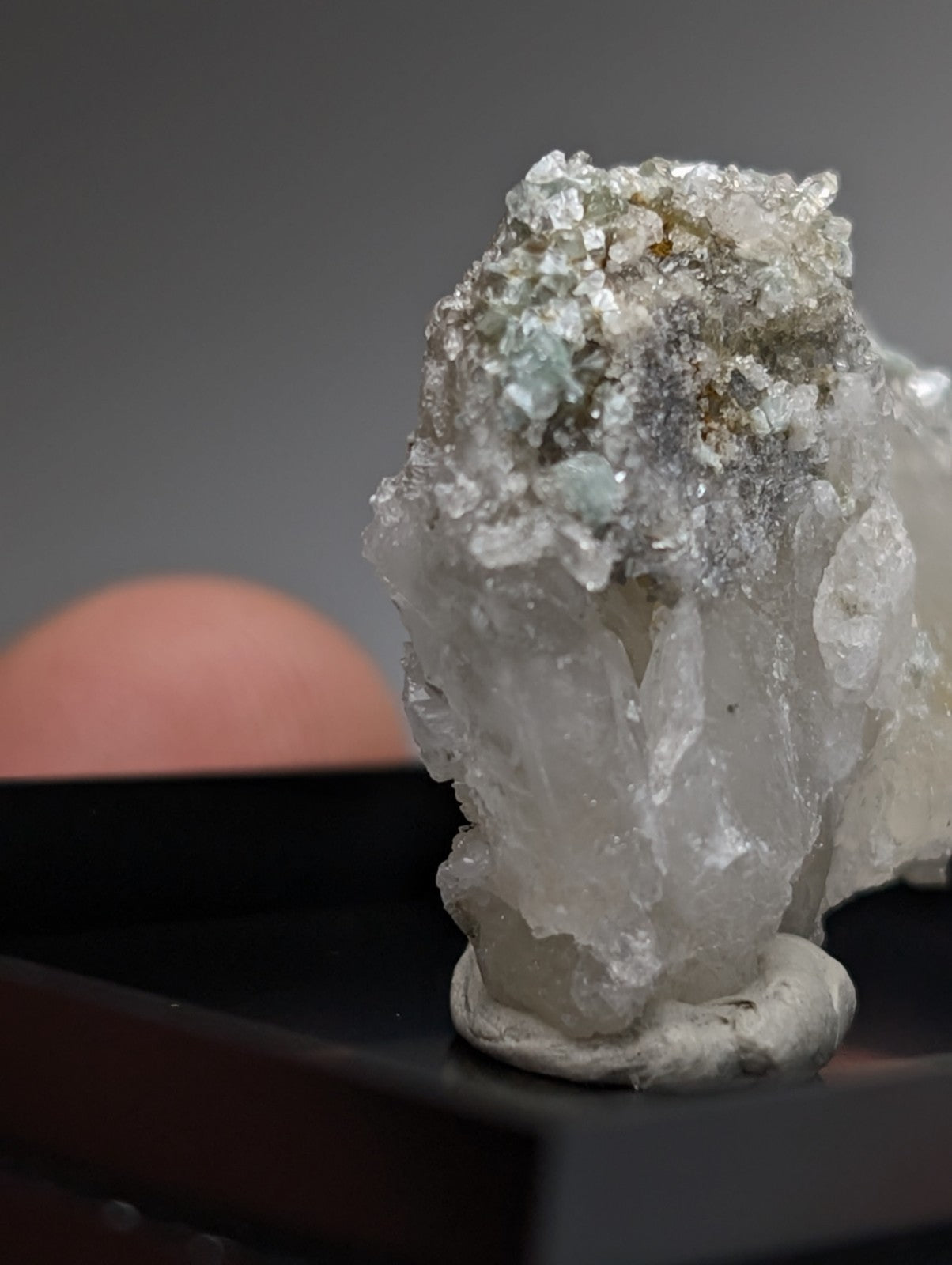 Blue-Green Cookeite on Quartz, Saline County, Arkansas, Old Stock, w/ photo case