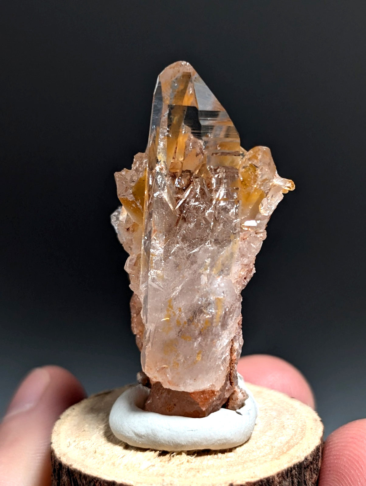 A+ Clear Quartz Crystal Cluster, Garland County, Arkansas, w/ natural wood base
