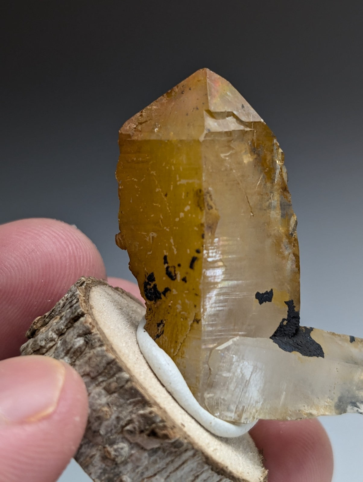 A+ Unique Quartz, Old Stock, Montgomery County, Arkansas, w/ natural wood base