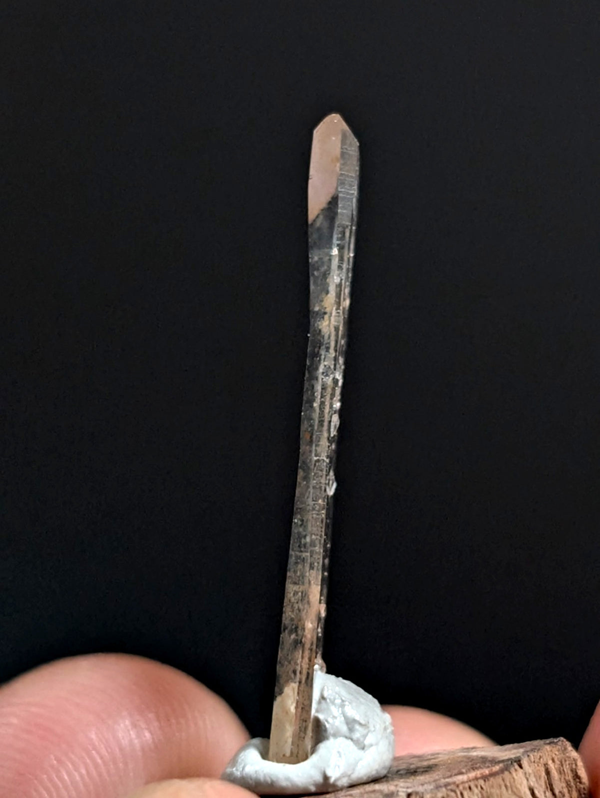 Sheet Quartz Crystal Point, Garland County, Arkansas, w/ natural wood base