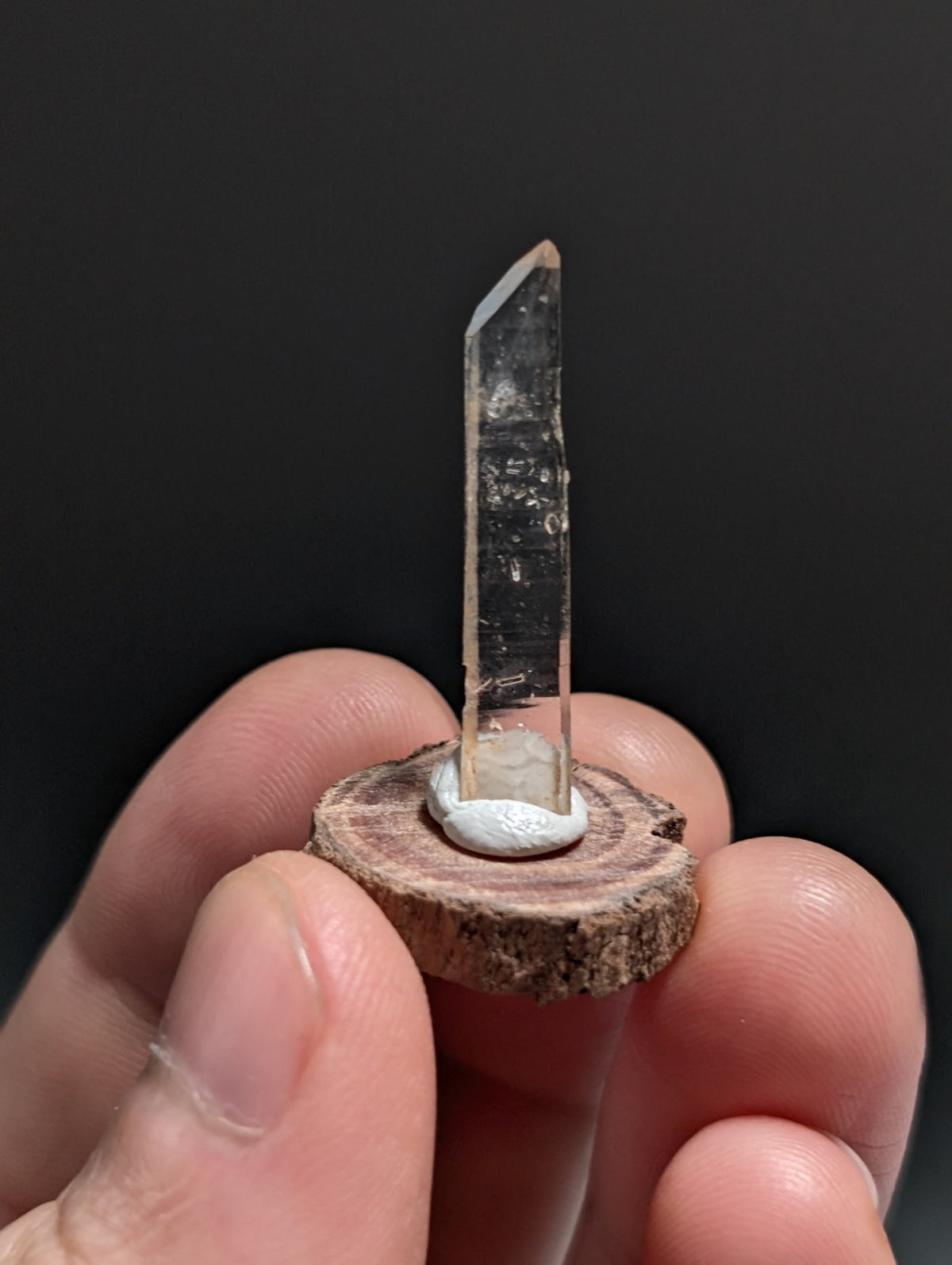 Sheet Quartz Crystal Point, Garland County, Arkansas, w/ natural wood base