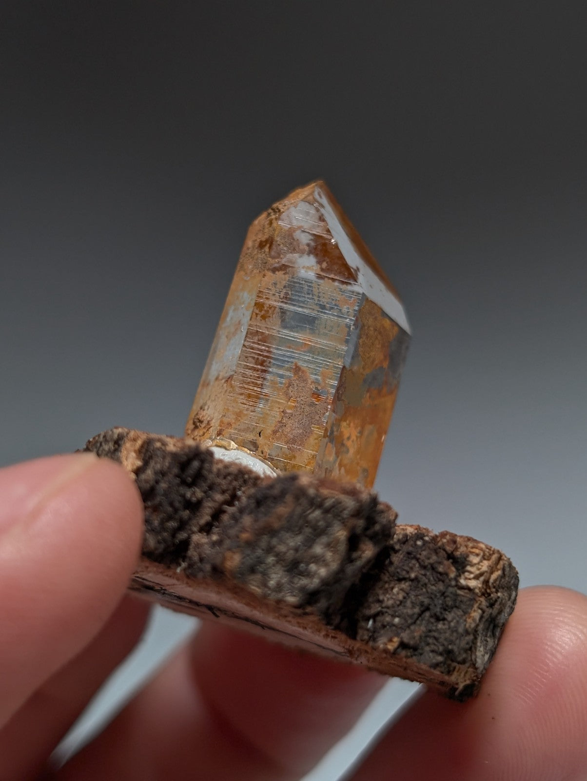 A+ Optical Quartz, Old Stock, Montgomery County, Arkansas, w/ natural wood base