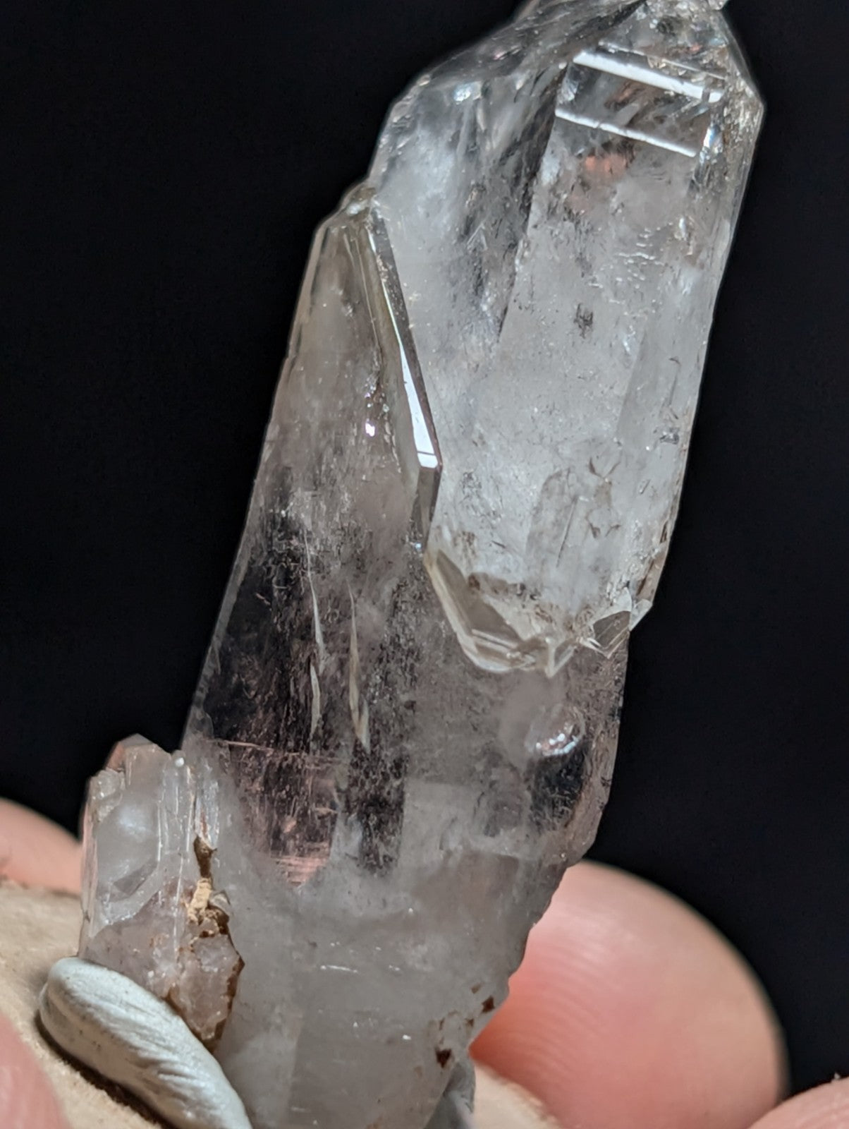 A+ Unique Quartz, Old Stock, Montgomery County, Arkansas, w/ natural wood base